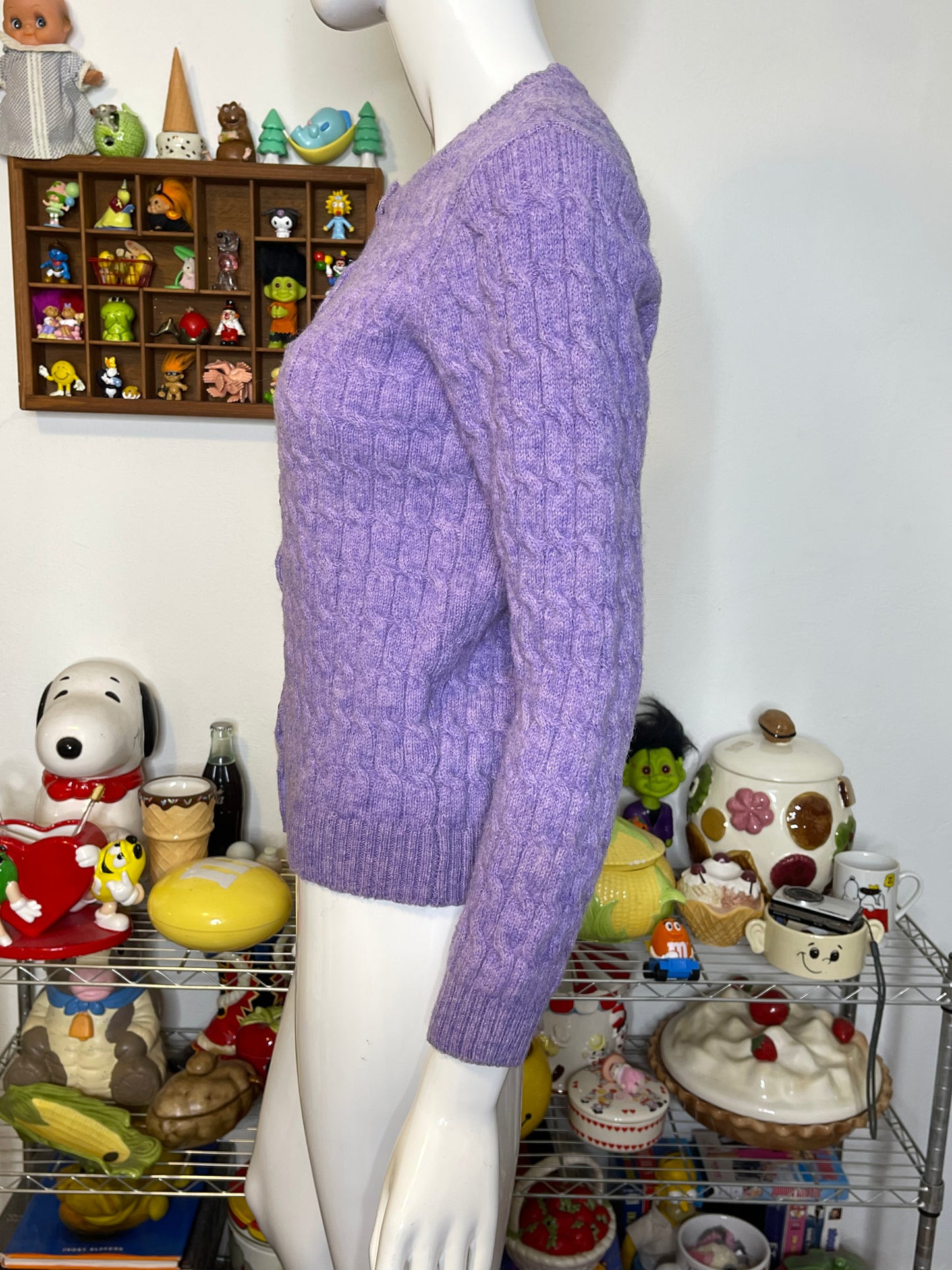 Lilac Purple Cable Knit Wool Cardigan Sz S/P