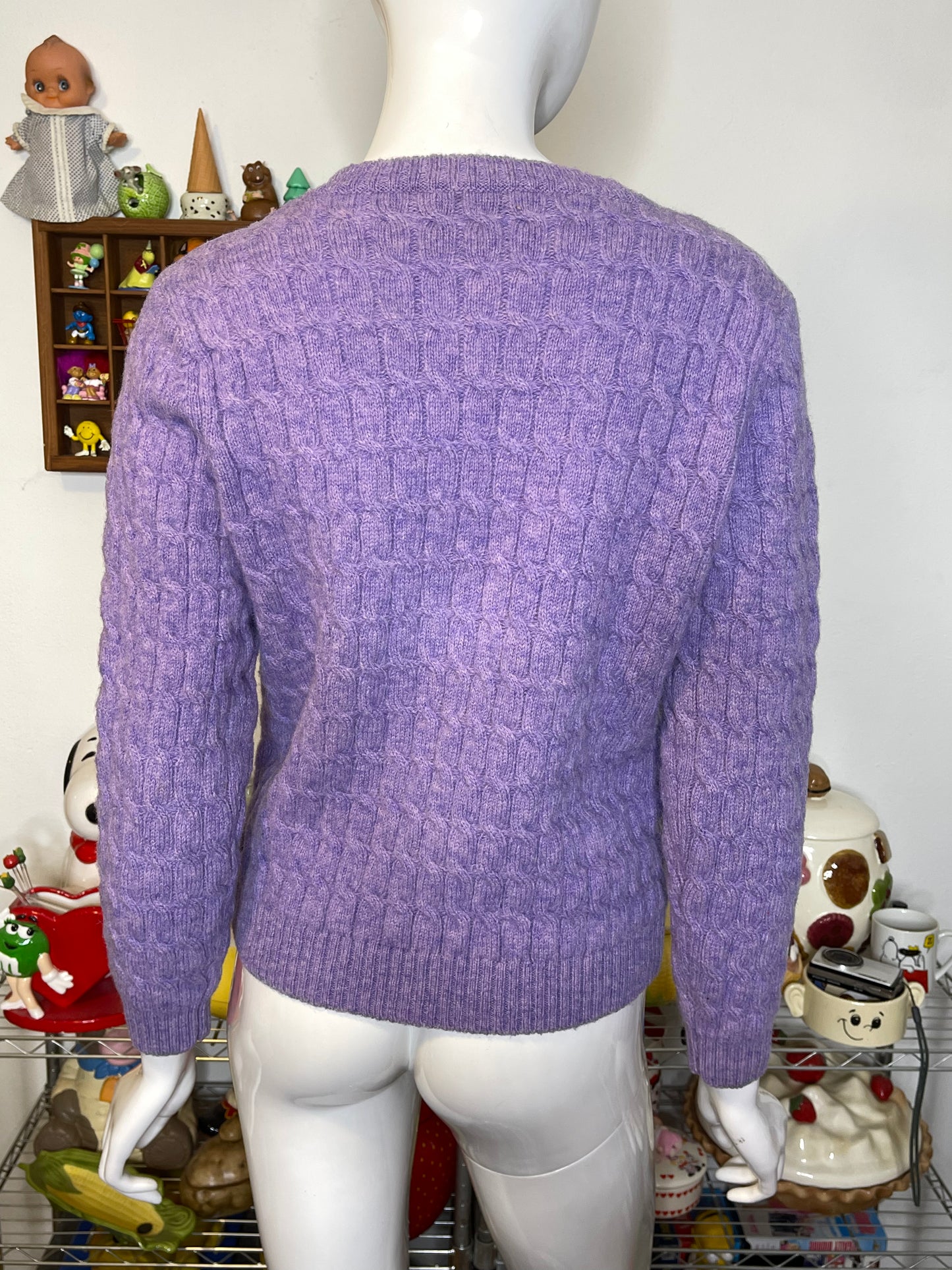 Lilac Purple Cable Knit Wool Cardigan Sz S/P
