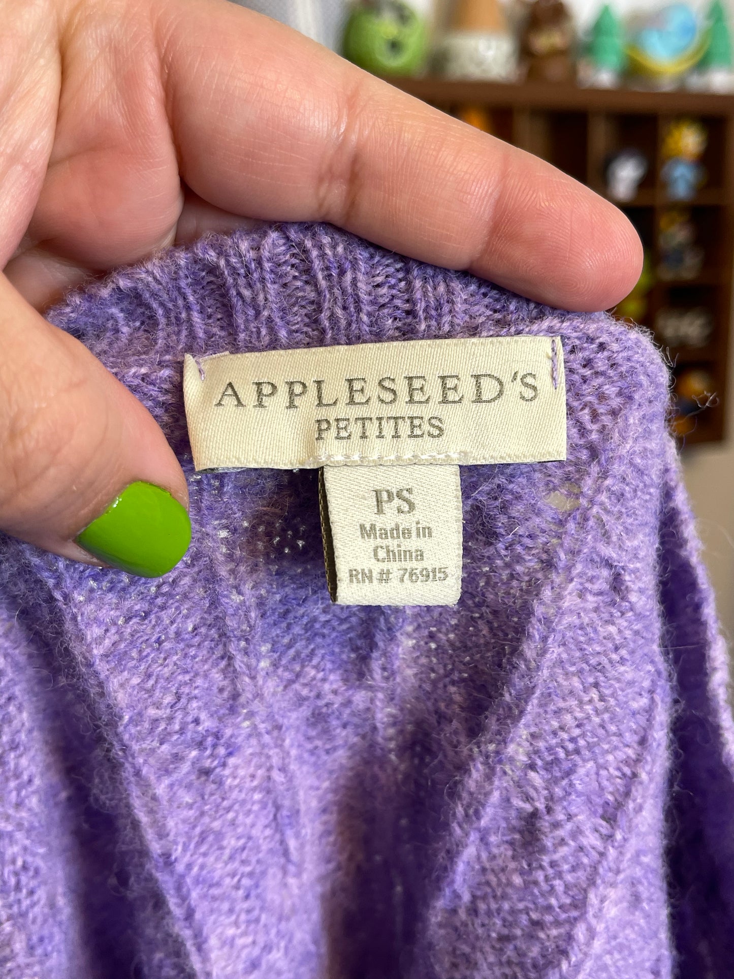 Lilac Purple Cable Knit Wool Cardigan Sz S/P