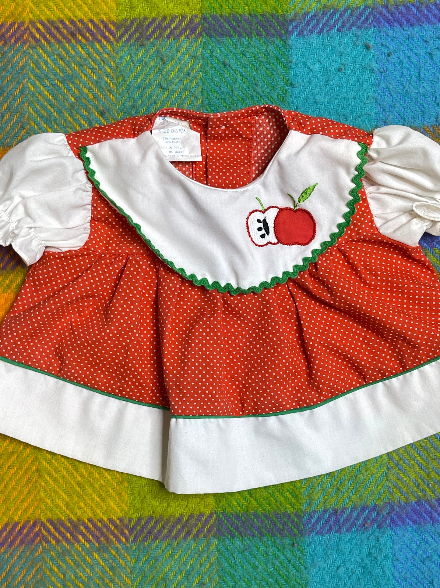 Vintage Red Polka Dot Apple Baby Dress + Bloomers 2pc Set Sz 0-6M