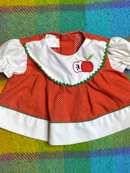 Vintage Red Polka Dot Apple Baby Dress + Bloomers 2pc Set Sz 0-6M
