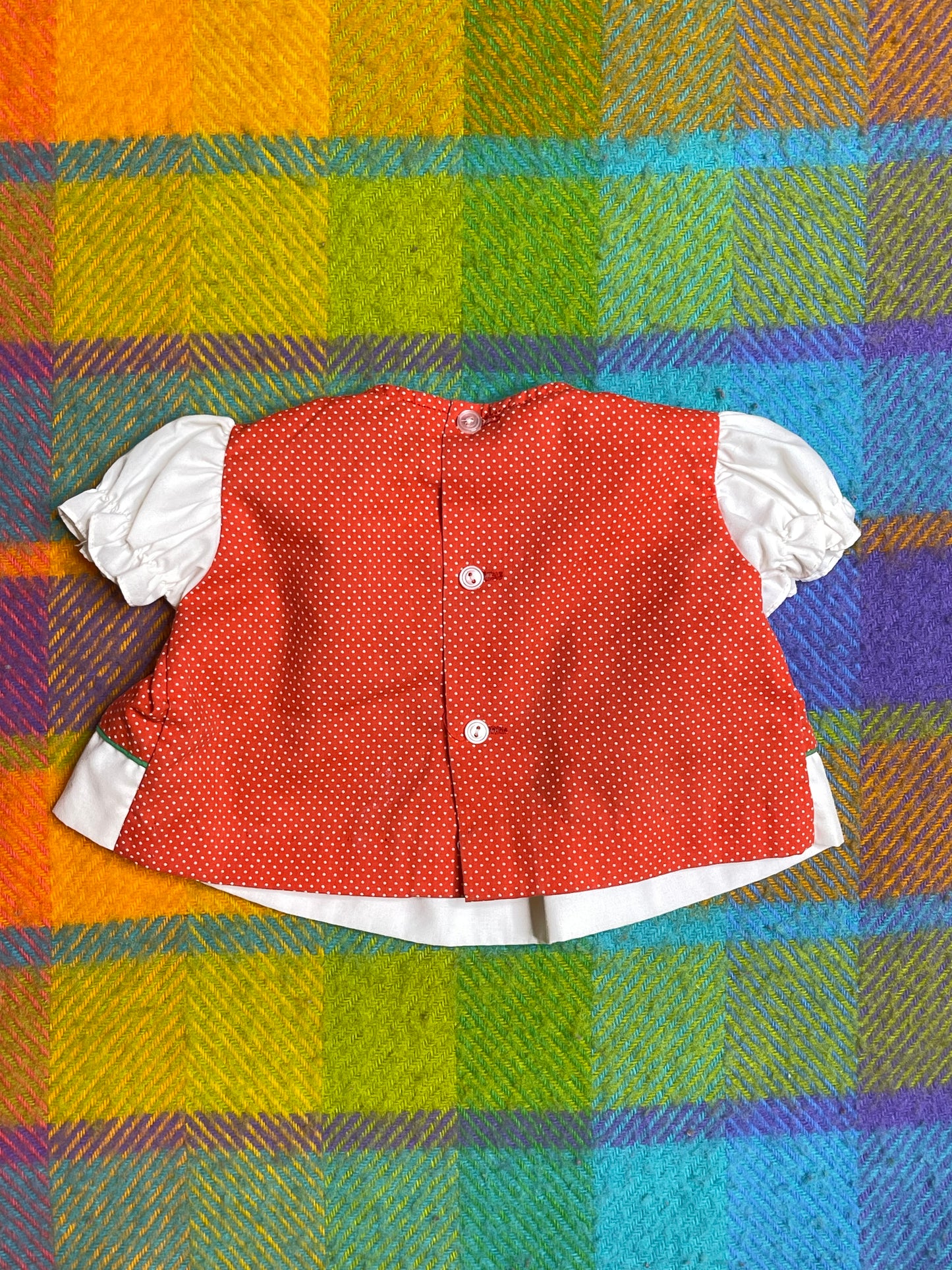 Vintage Red Polka Dot Apple Baby Dress + Bloomers 2pc Set Sz 0-6M