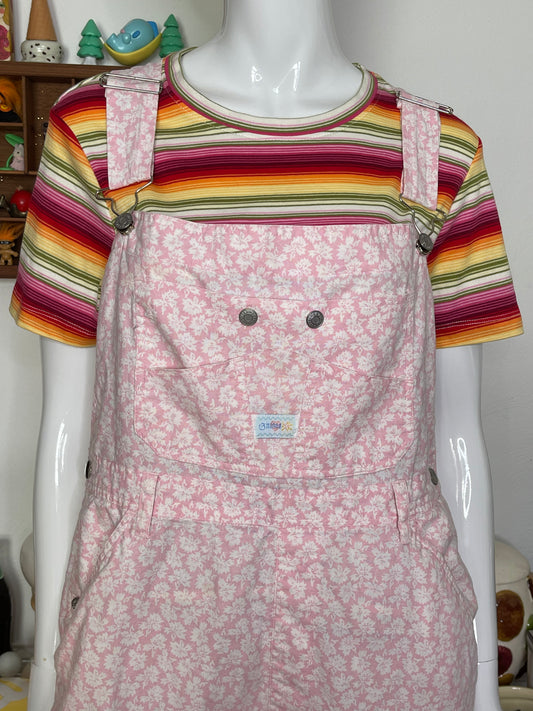 Vintage Baby Pink Flower Print Overalls Sz L
