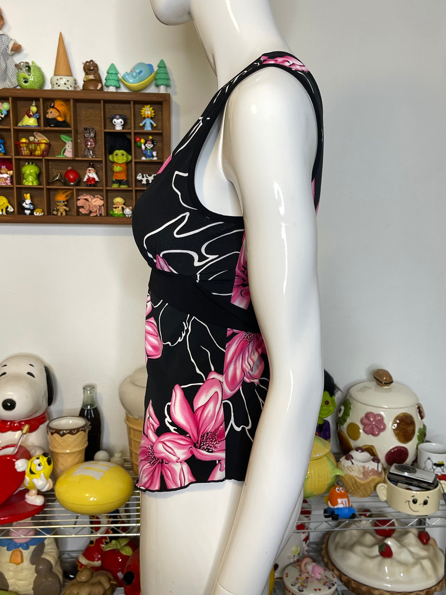 Y2K 2000s Pink Flower Print Top Sz M