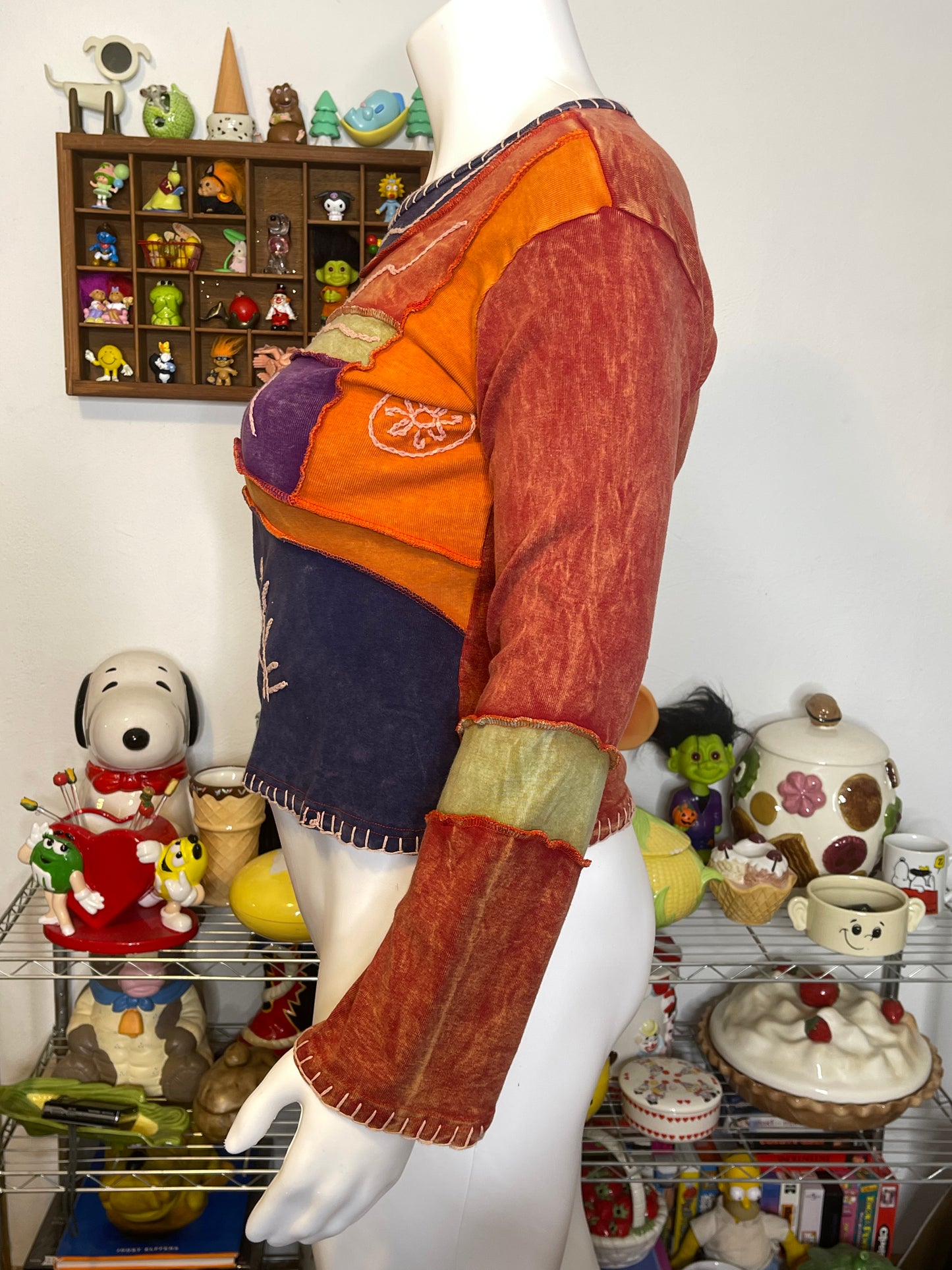 Colorful Patchwork Embroidered Long Sleeve Sz L/XL