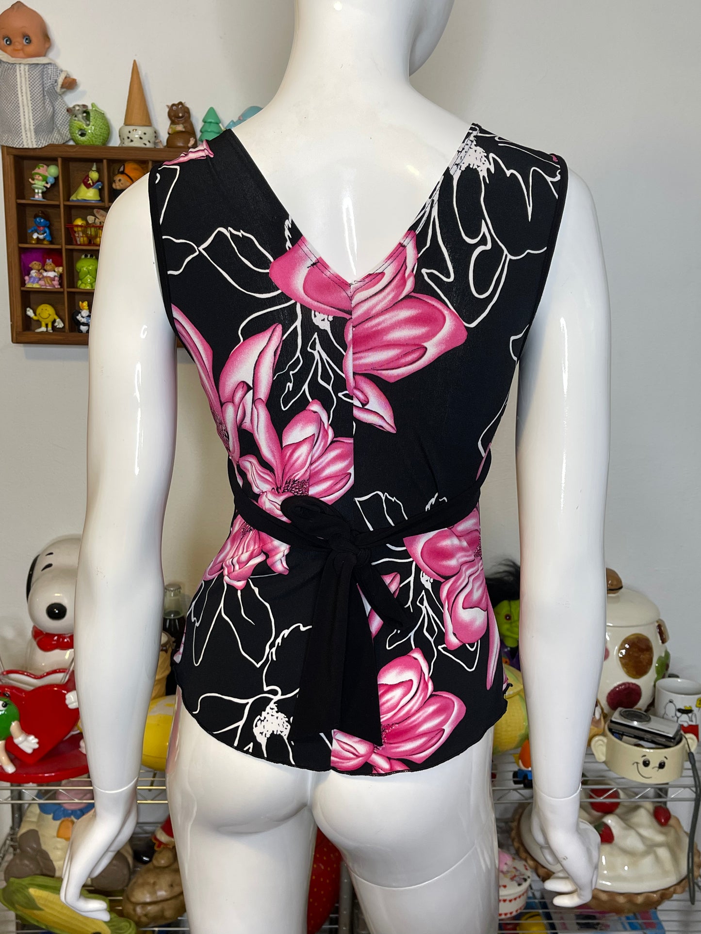 Y2K 2000s Pink Flower Print Top Sz M