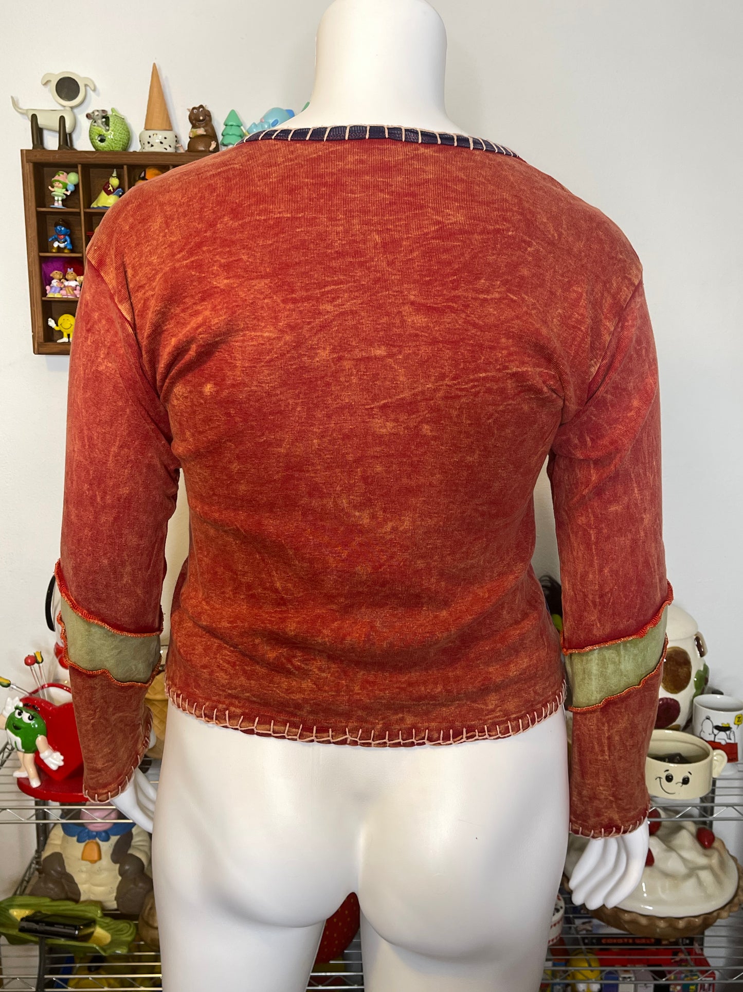 Colorful Patchwork Embroidered Long Sleeve Sz L/XL