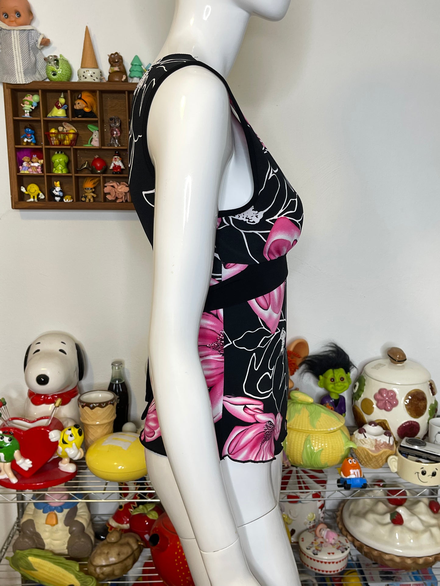 Y2K 2000s Pink Flower Print Top Sz M