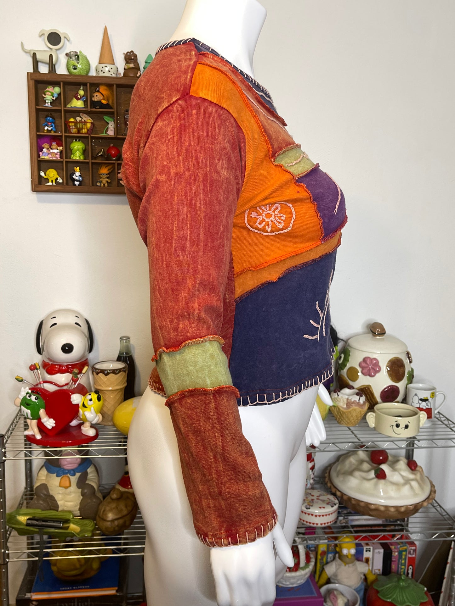 Colorful Patchwork Embroidered Long Sleeve Sz L/XL