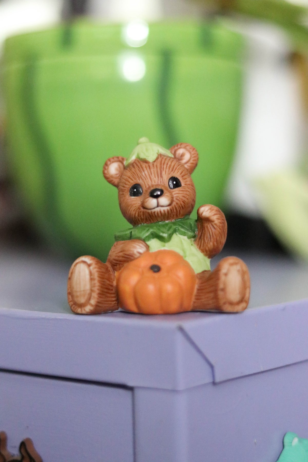 Vintage Harvest Pumpkin Teddy Bear Figurine Trinket