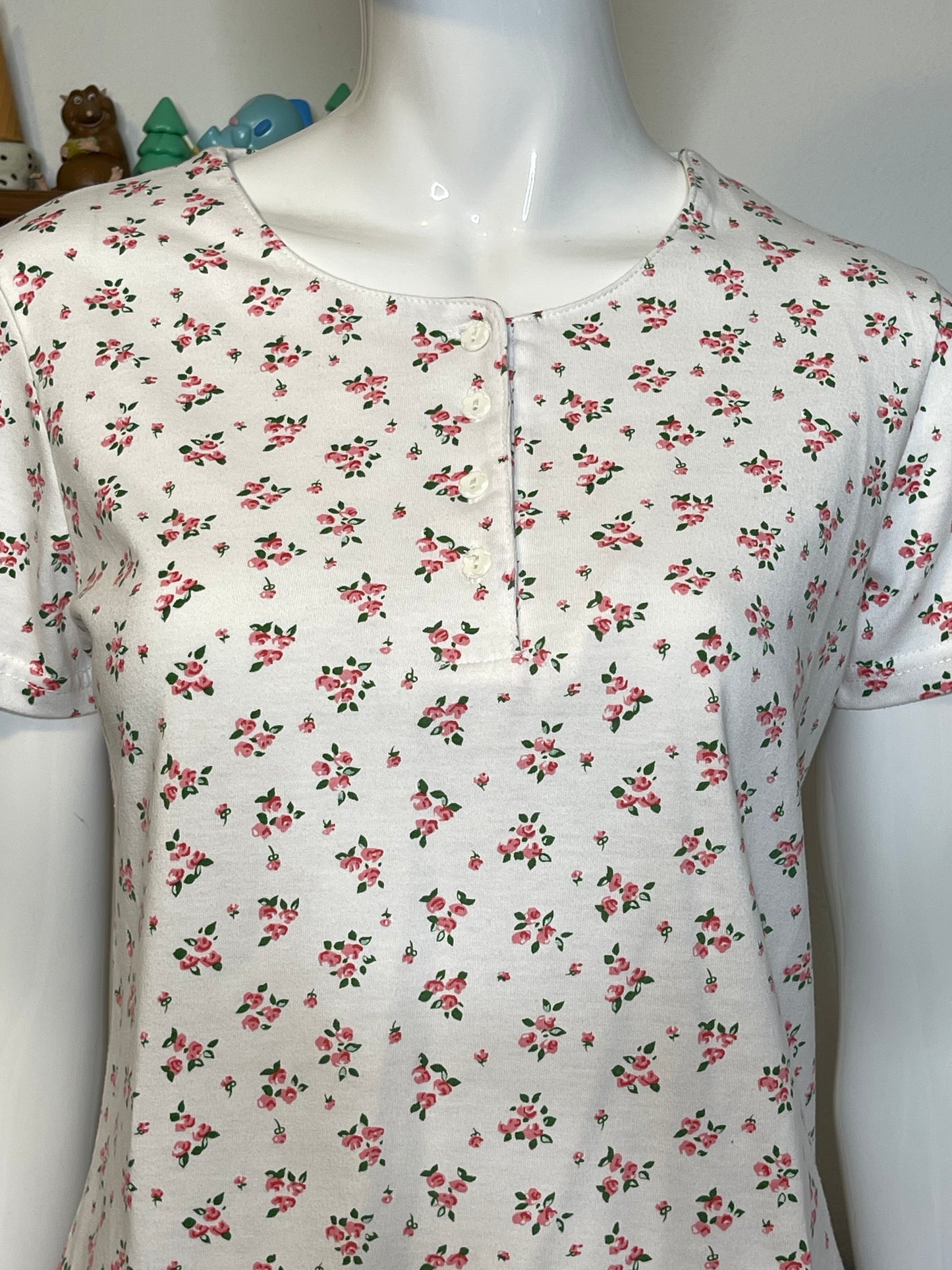 Vintage 90s White & Pink Flower Print Top Sz S