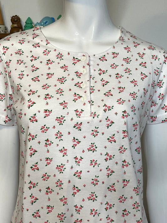 Vintage 90s White & Pink Flower Print Top Sz S