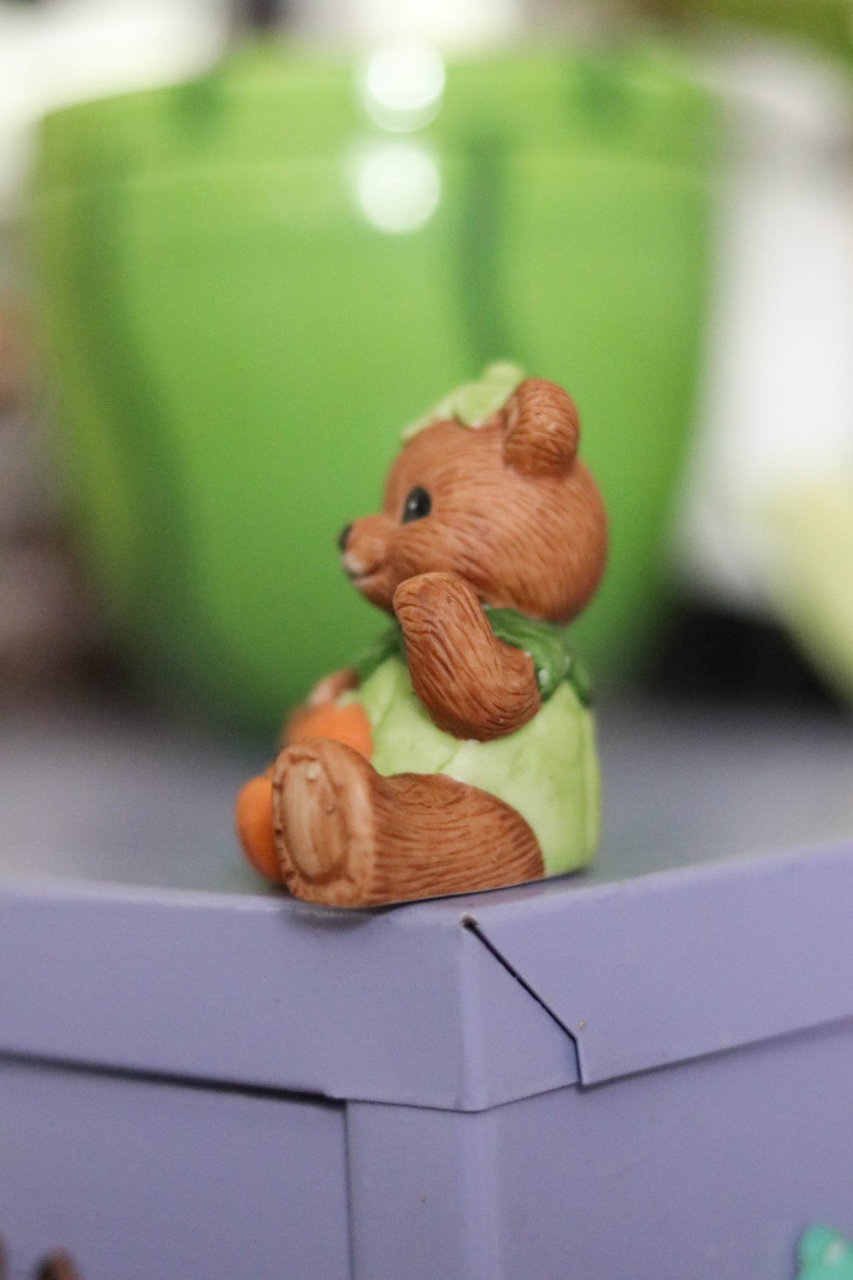 Vintage Harvest Pumpkin Teddy Bear Figurine Trinket