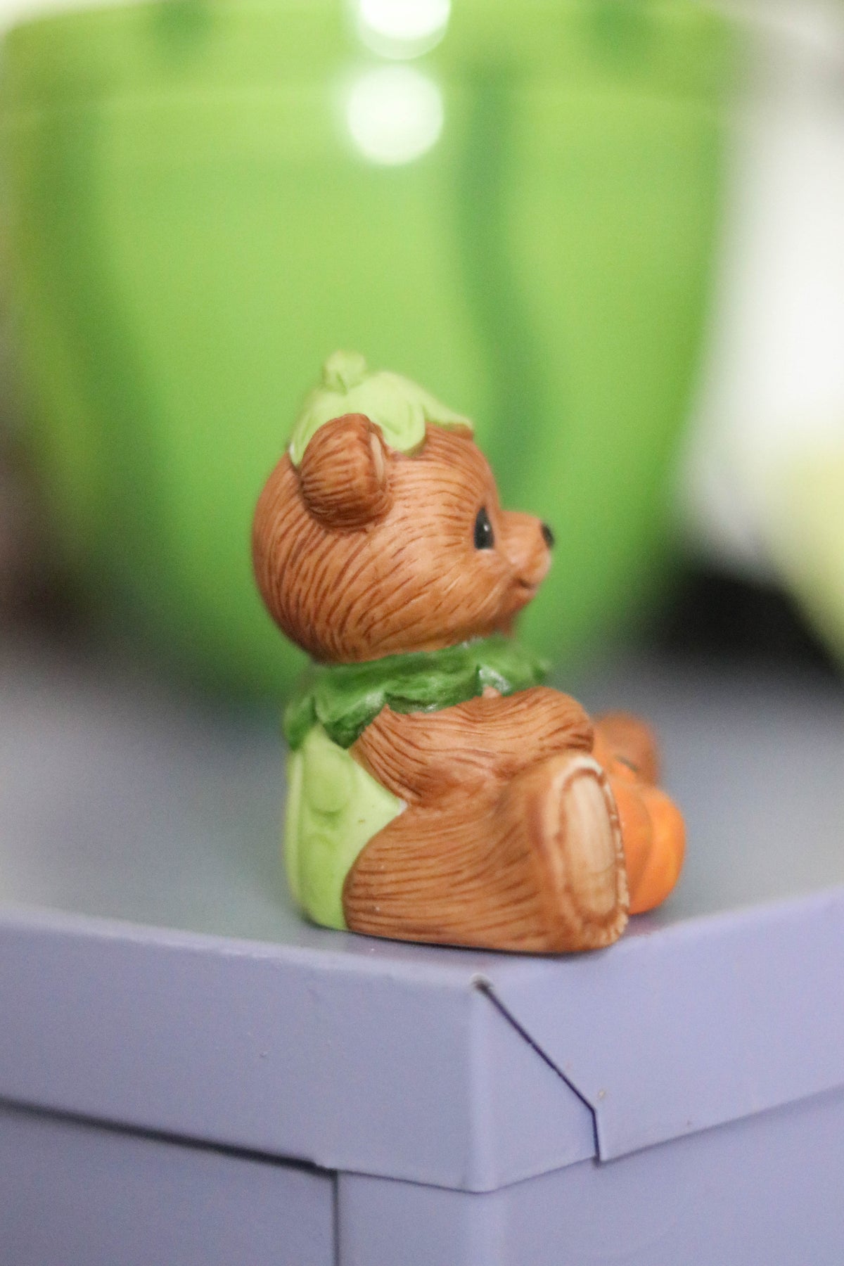 Vintage Harvest Pumpkin Teddy Bear Figurine Trinket