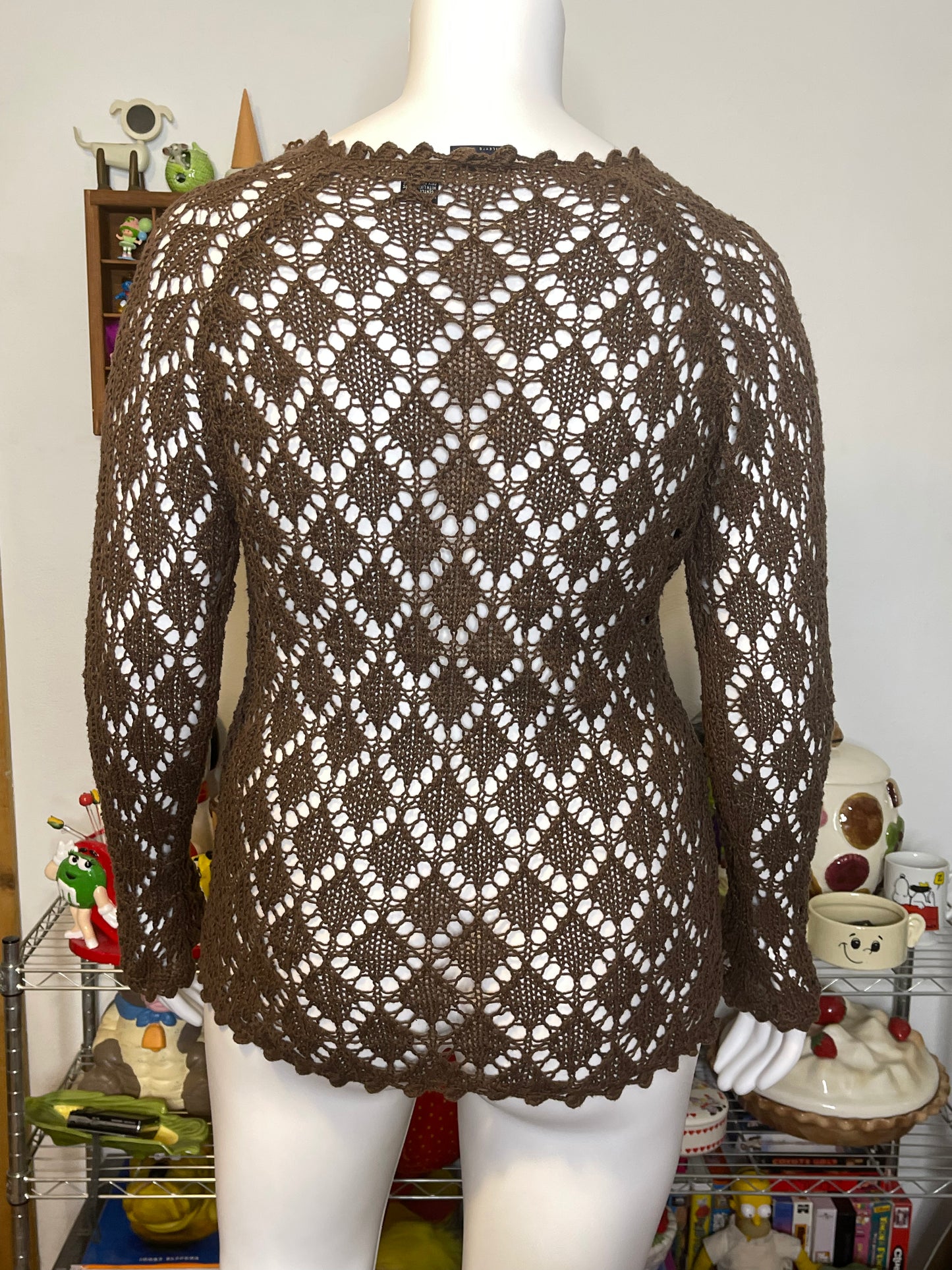 2000s Chocolate Brown Crochet Layering Top Sz L/XL