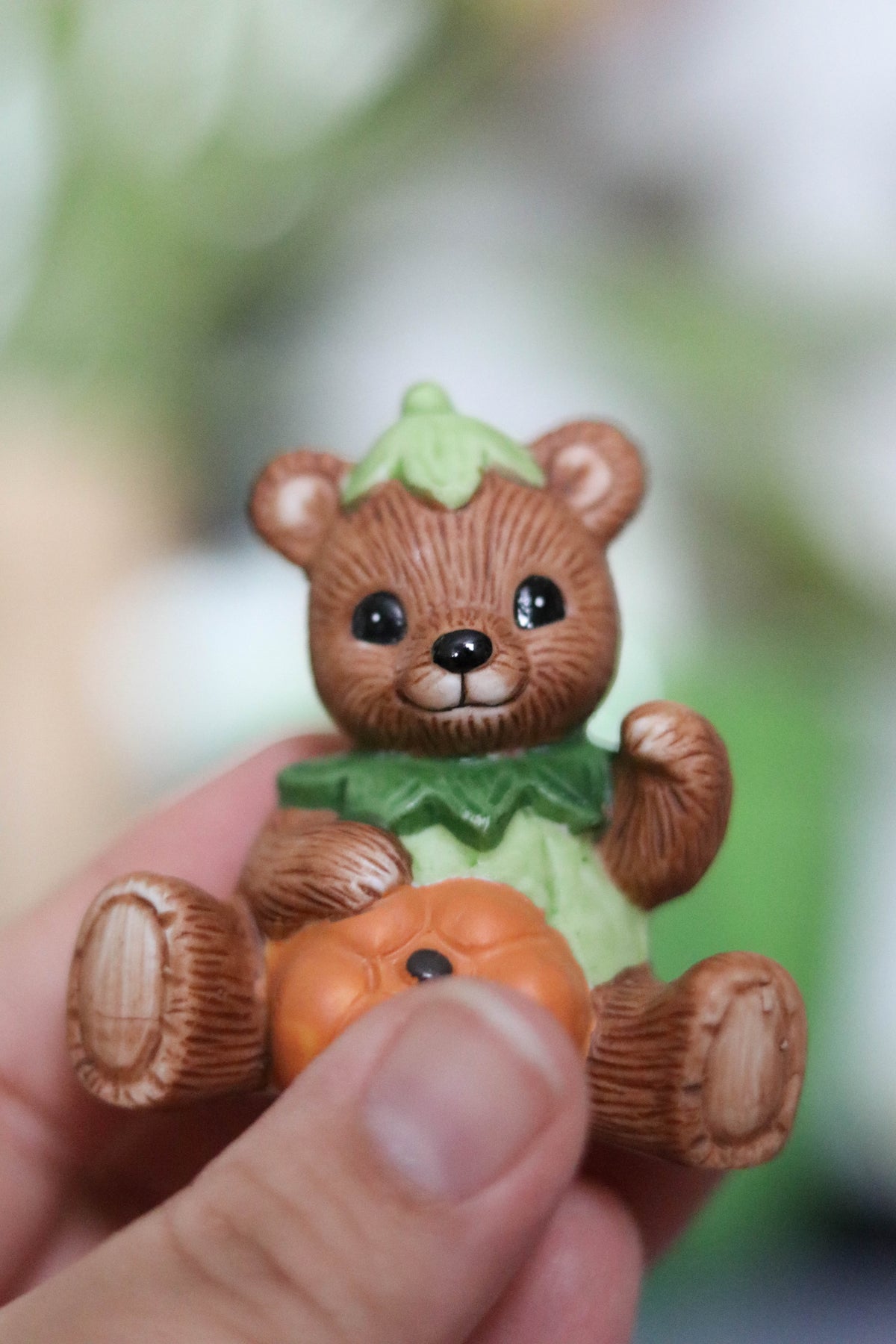 Vintage Harvest Pumpkin Teddy Bear Figurine Trinket