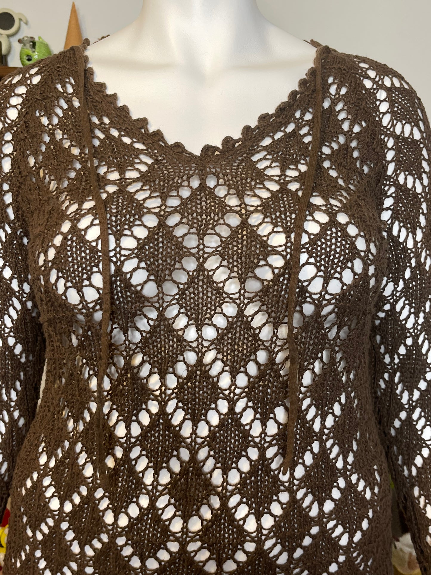 2000s Chocolate Brown Crochet Layering Top Sz L/XL