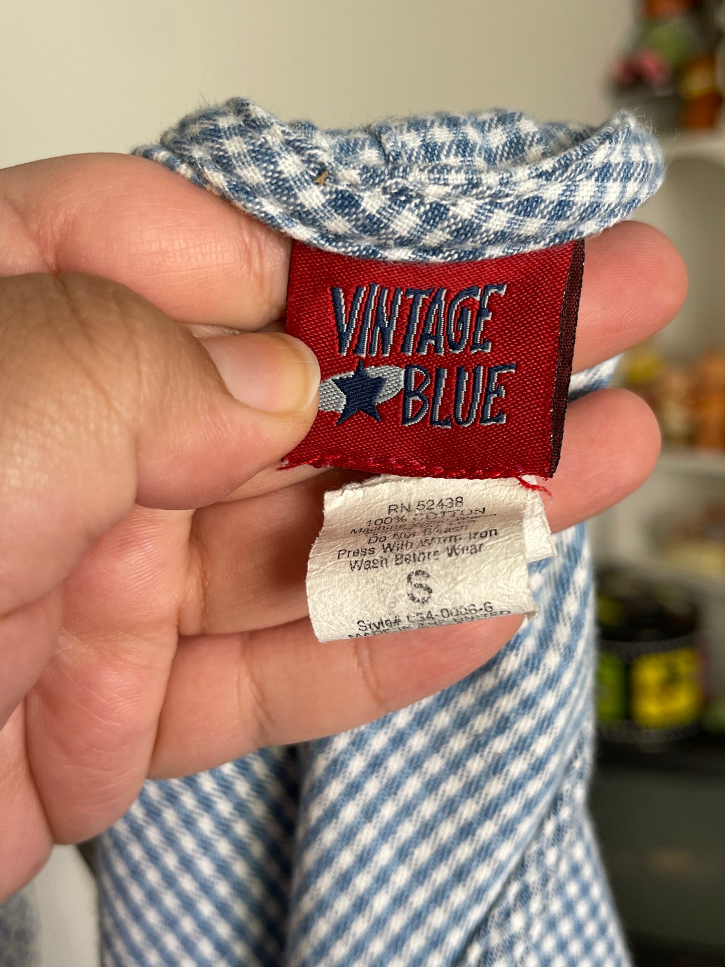 Vintage Light Blue Gingham Oversized Romper Overalls Sz S/M