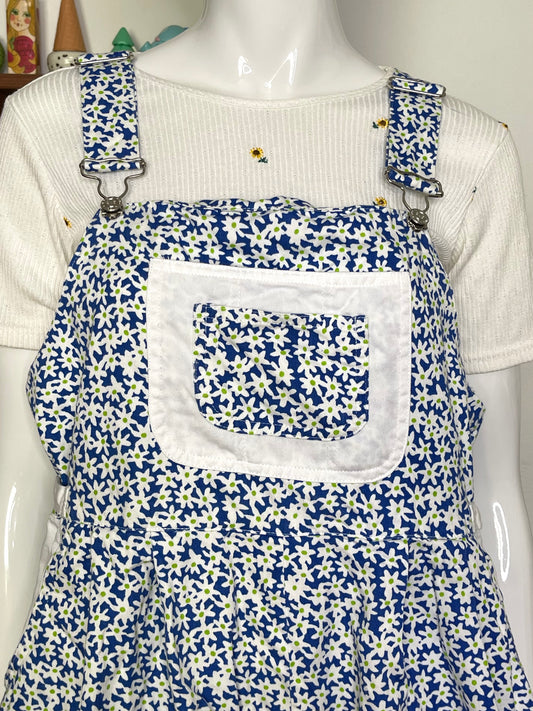 Vintage Blue Flower Print Baggy Style Overalls Sz M/L