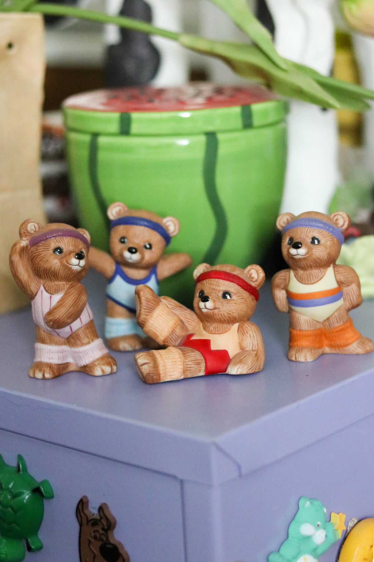 Vintage Aerobic Exercise Teddy Bear Figurine Trinkets 4pc Set