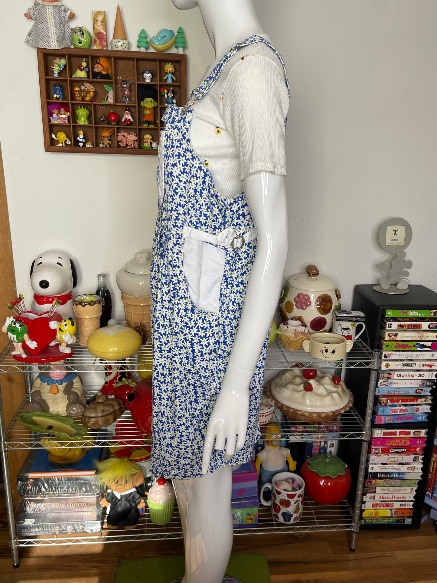 Vintage Blue Flower Print Baggy Style Overalls Sz M/L