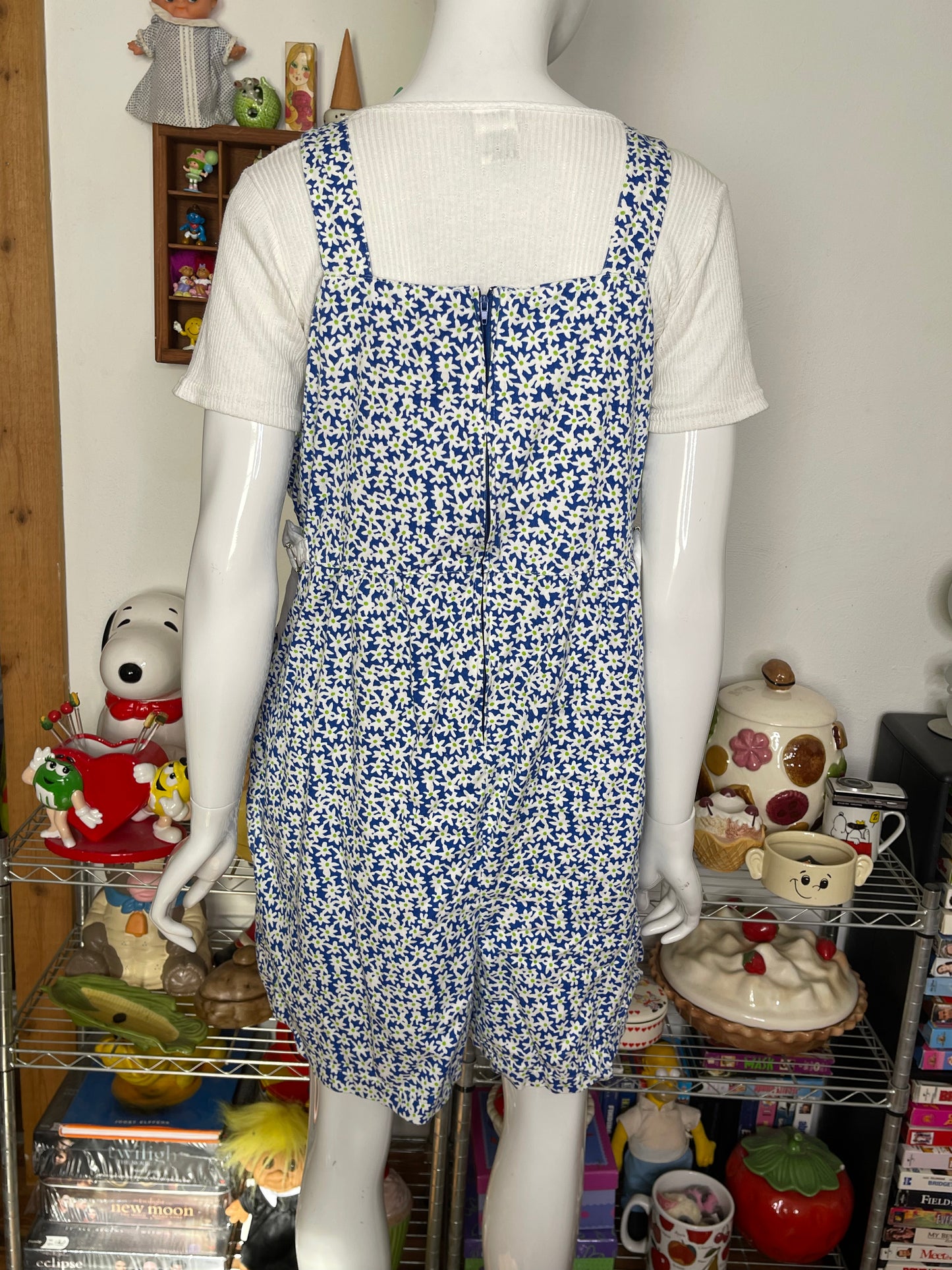 Vintage Blue Flower Print Baggy Style Overalls Sz M/L