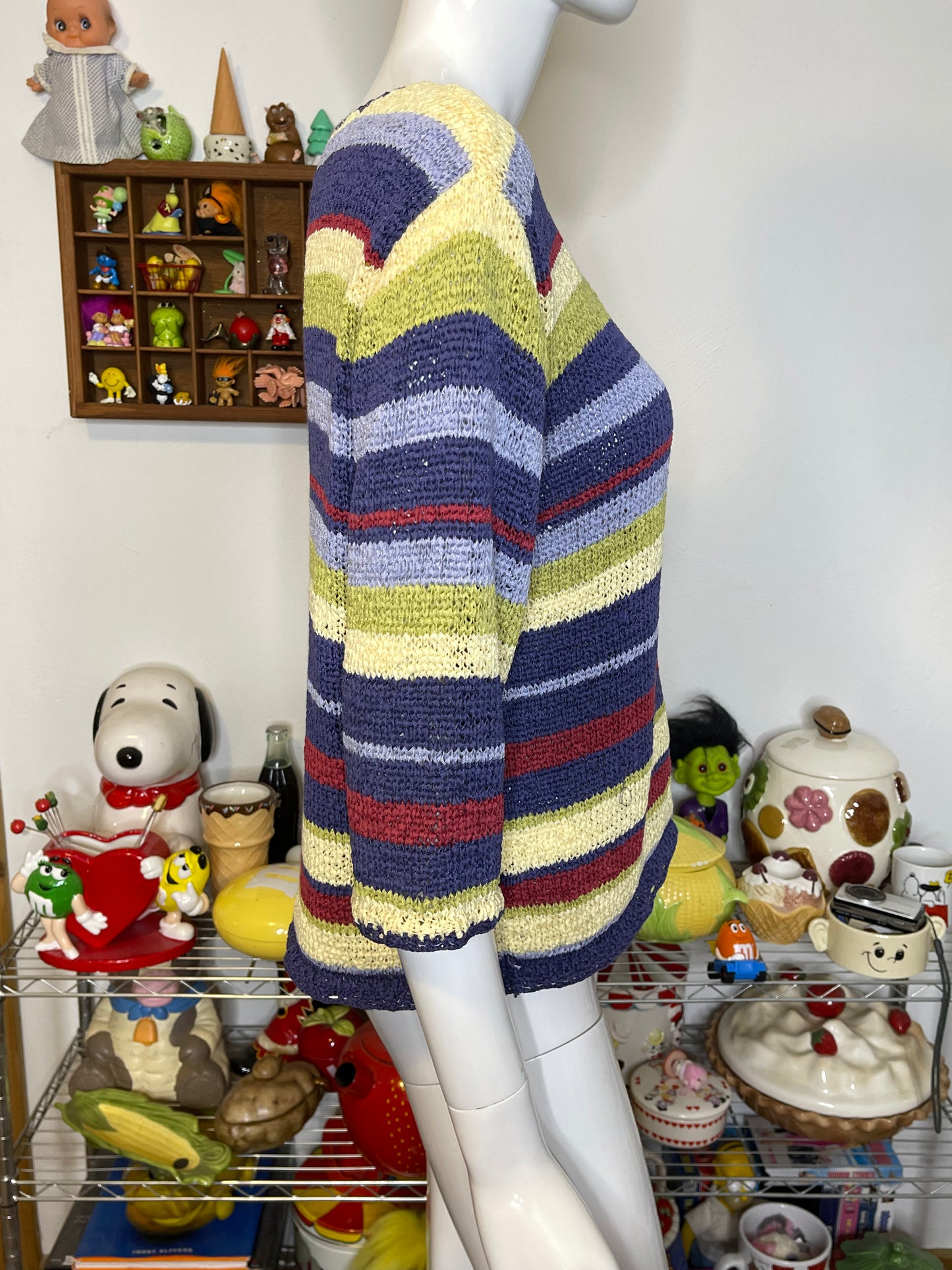 Vintage Colorful Striped Short Sleeve Knit Cardigan Sz M/L