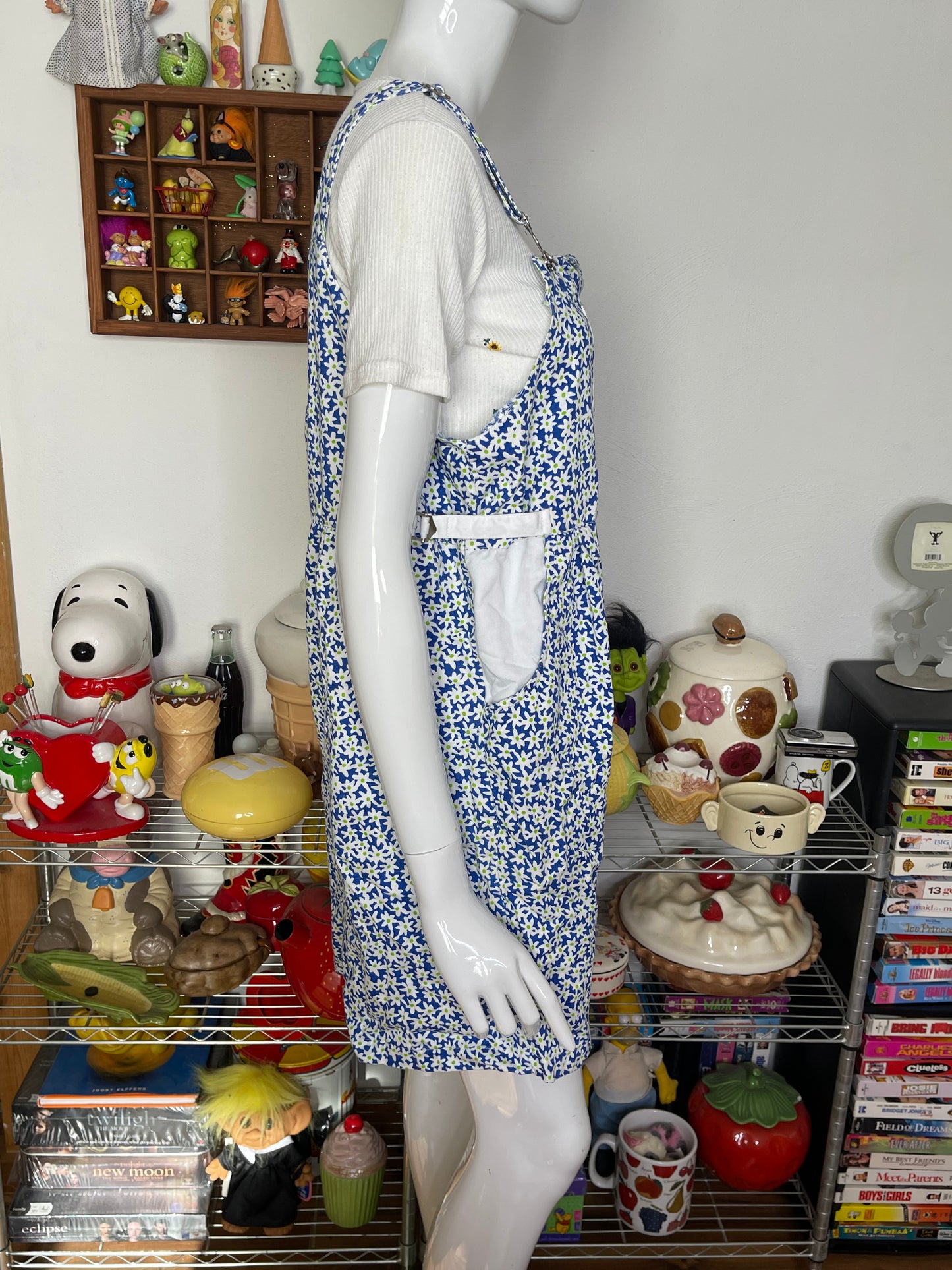 Vintage Blue Flower Print Baggy Style Overalls Sz M/L