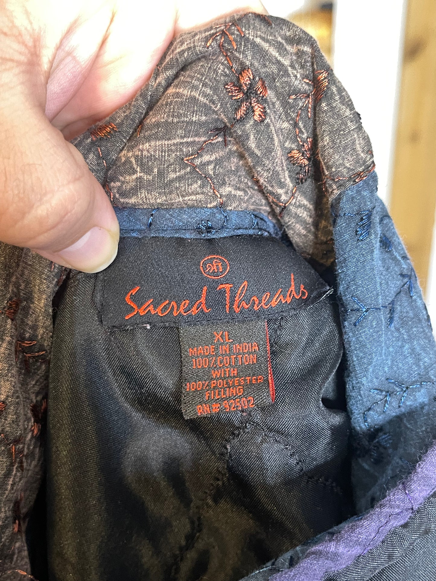 Colorful Eyelet Patchwork Collared Jacket Sz XL