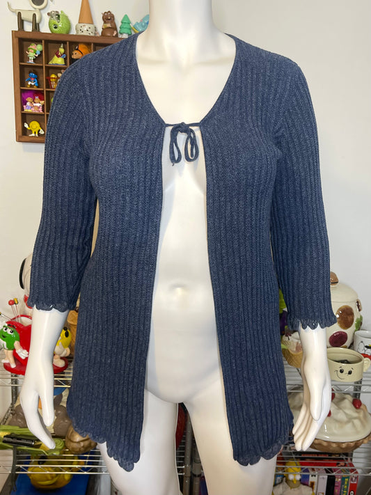 Vintage Blue Knit Tie Front 3/4 Sleeve Cardigan Sz M