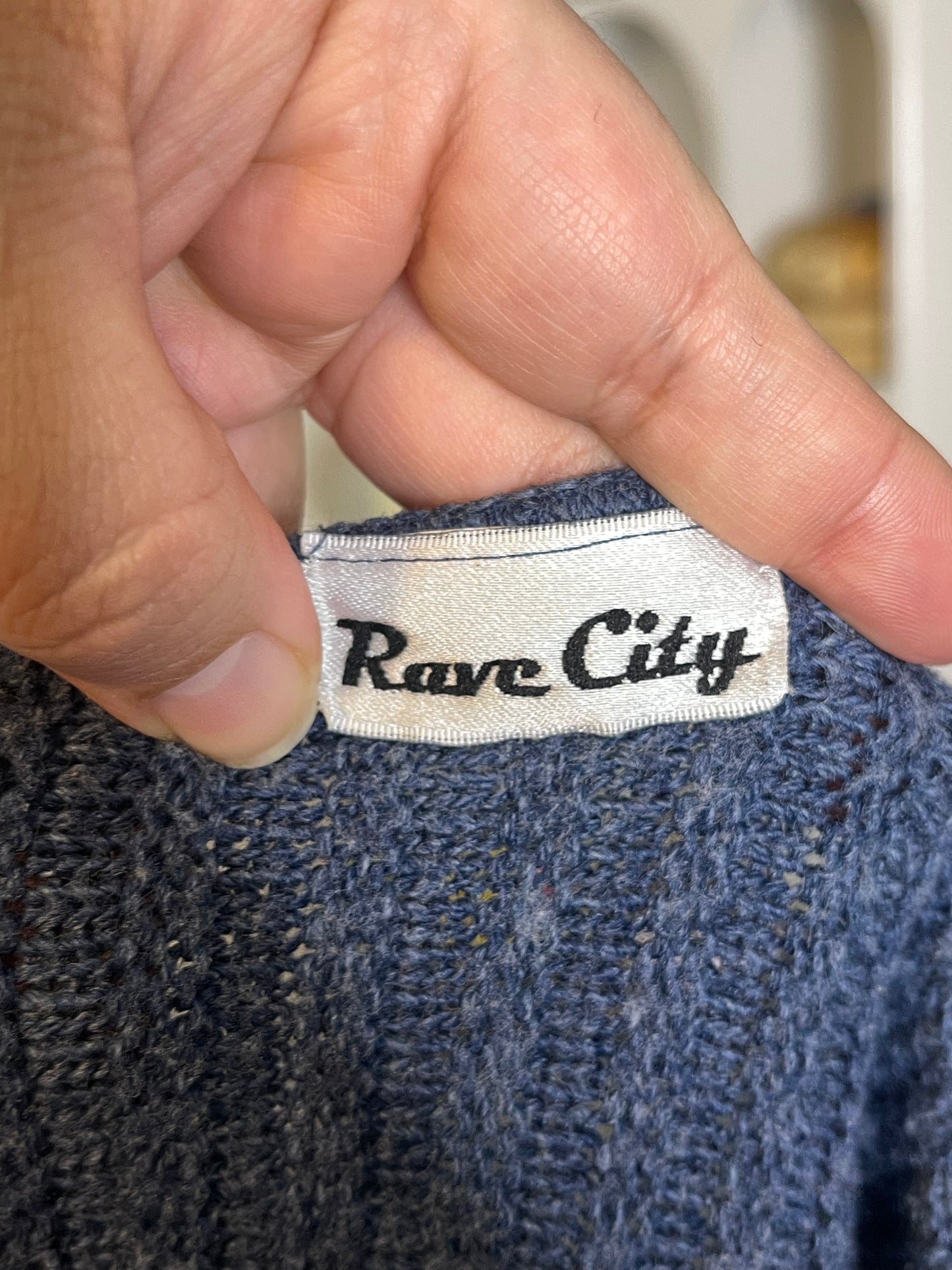 Vintage Blue Knit Tie Front 3/4 Sleeve Cardigan Sz M