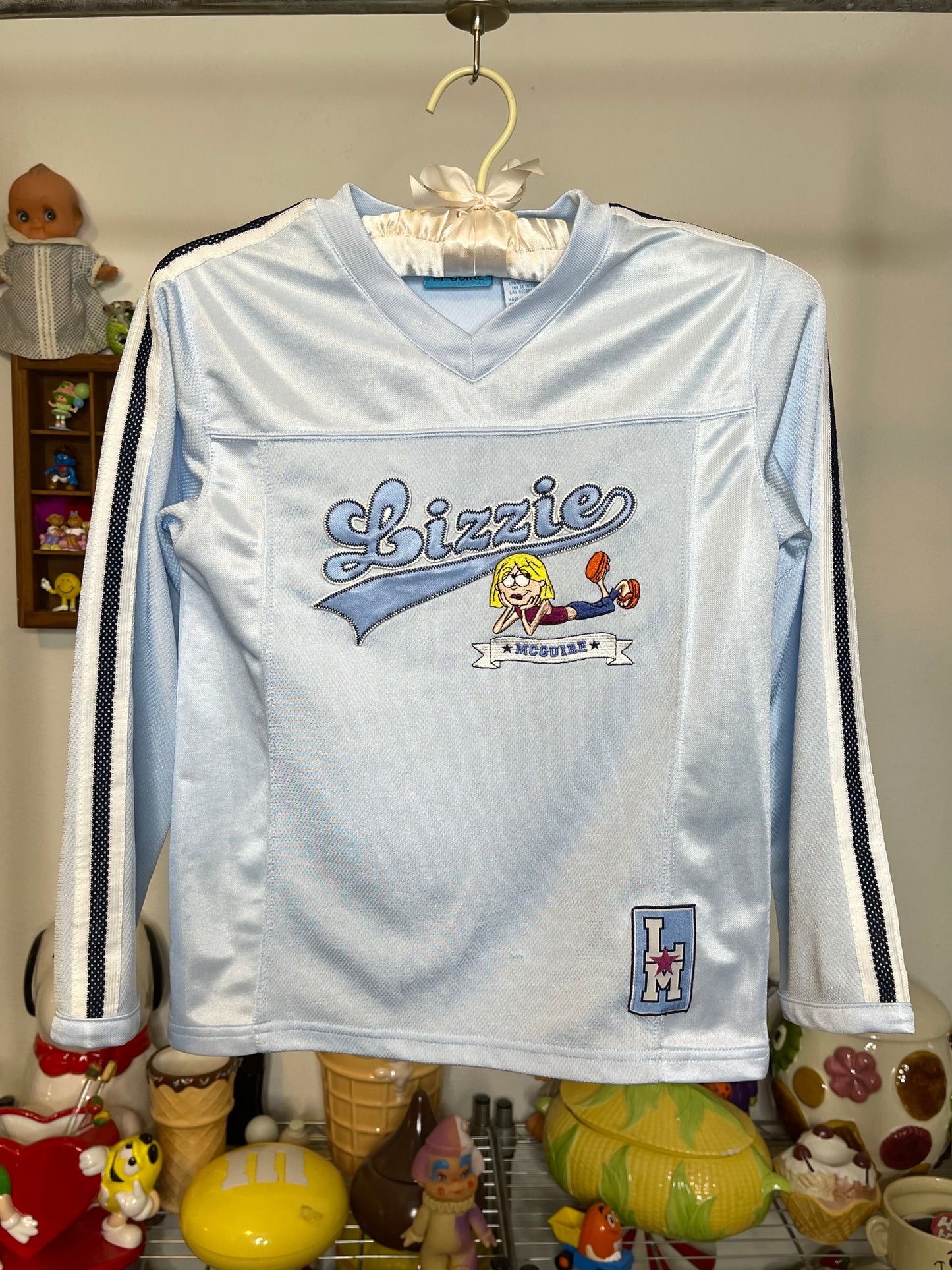 2000s Lizzie McGuire Striped Baby Blue Long Sleeve KIDS Jersey Sz 7/8