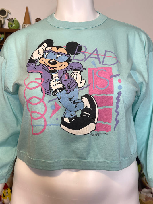 Vintage 80s Mickey Mouse Cropped Long Sleeve Sz L