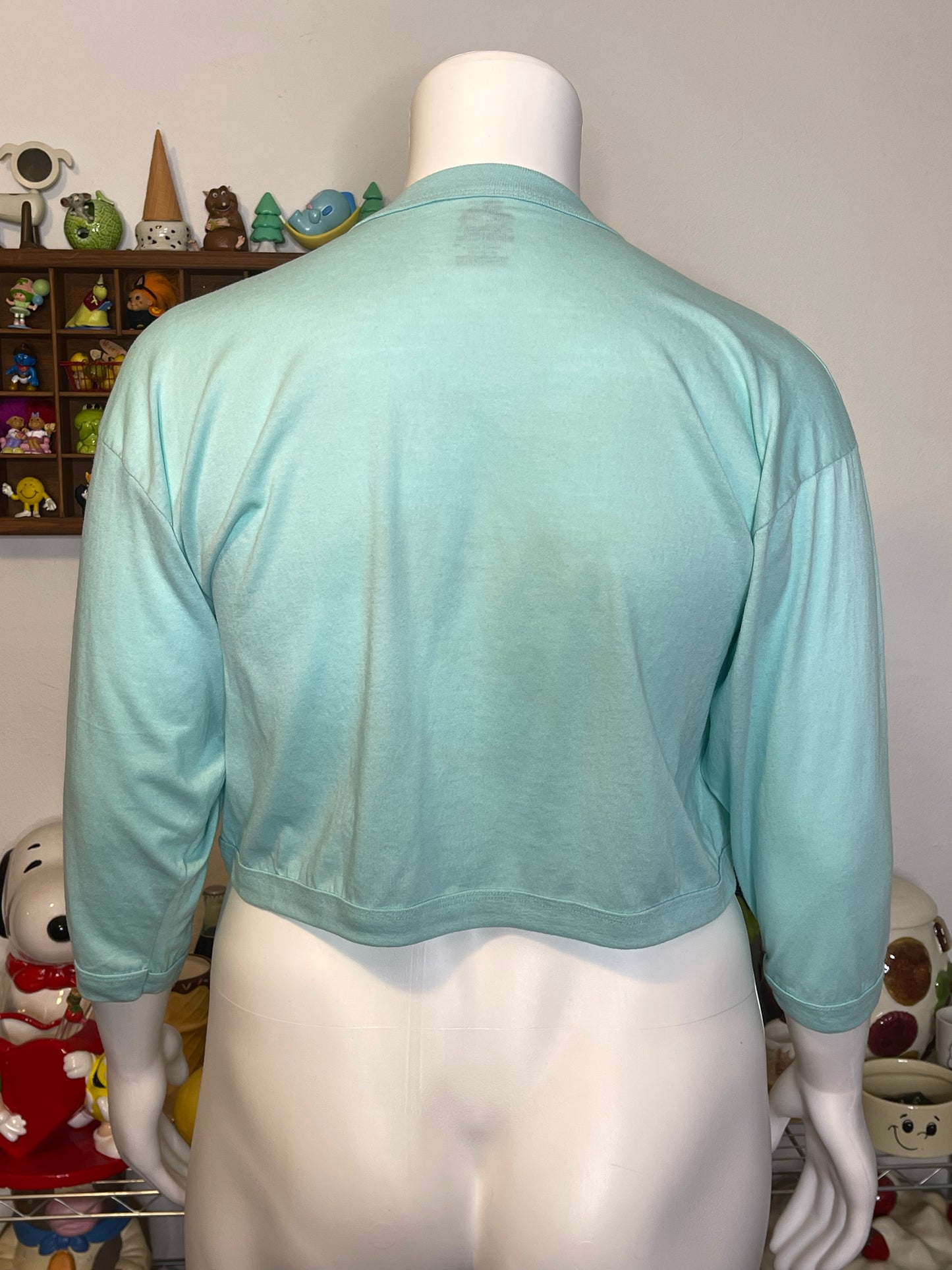 Vintage 80s Mickey Mouse Cropped Long Sleeve Sz L