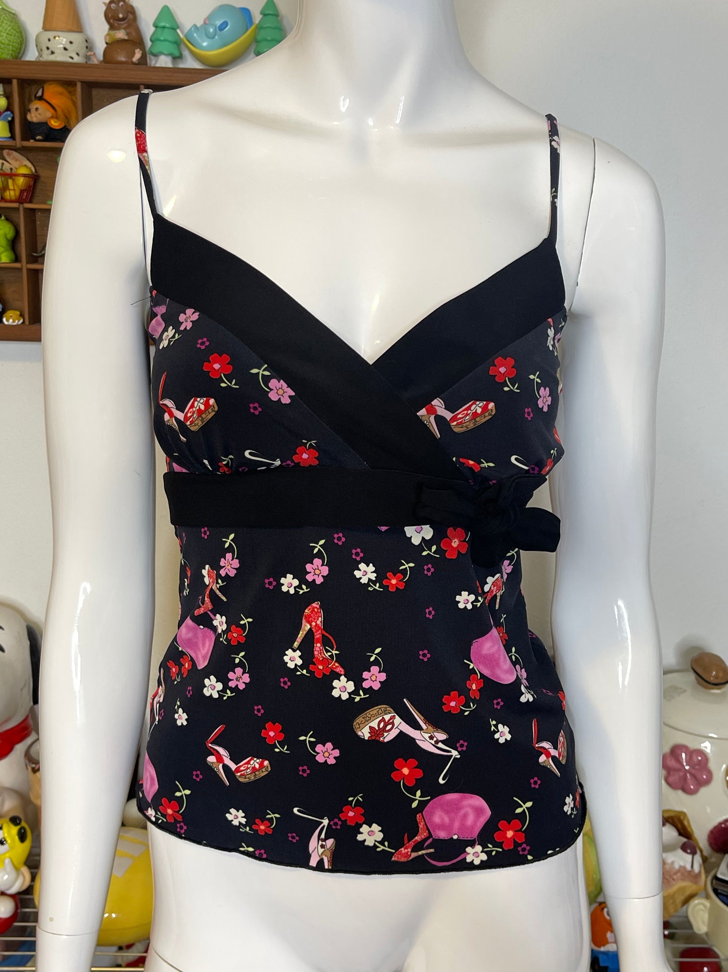 Y2K 2000s High Heels Purse Flower Print Top Sz S/M