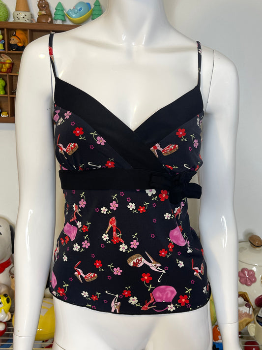 Y2K 2000s High Heels Purse Flower Print Top Sz S/M