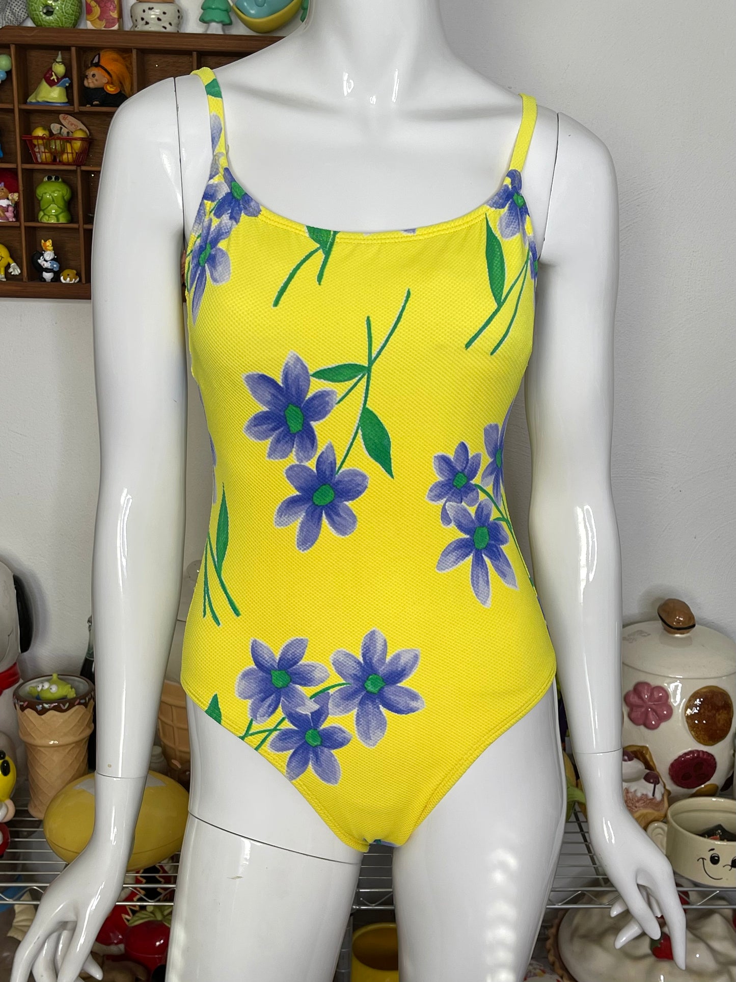 Vintage Floral Yellow One Piece Swimsuit Sz S/M
