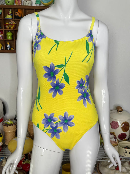 Vintage Floral Yellow One Piece Swimsuit Sz S/M