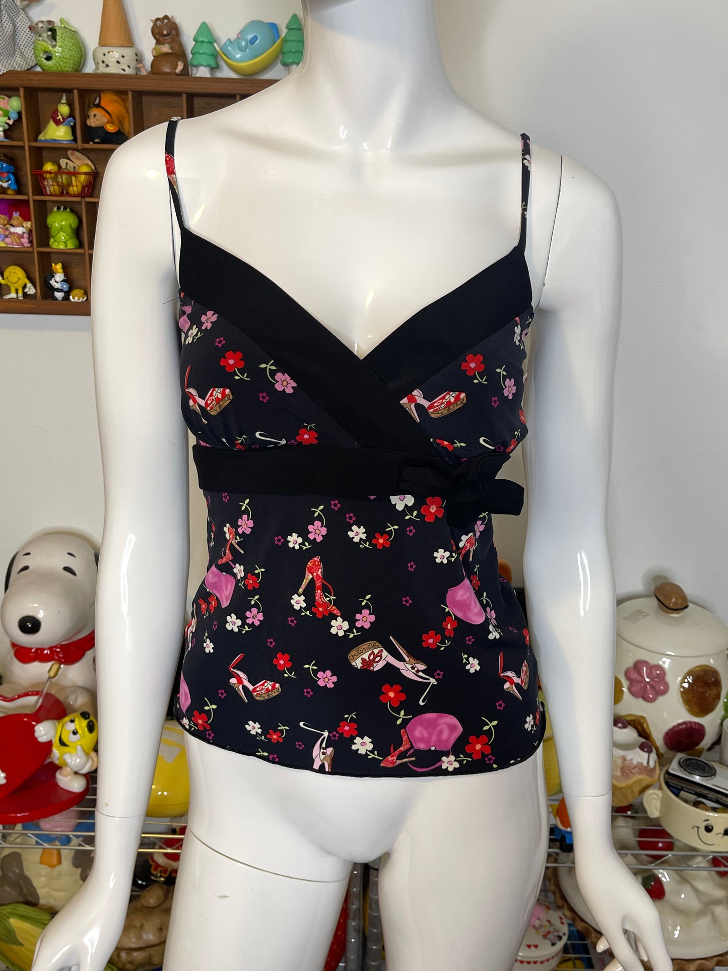 Y2K 2000s High Heels Purse Flower Print Top Sz S/M