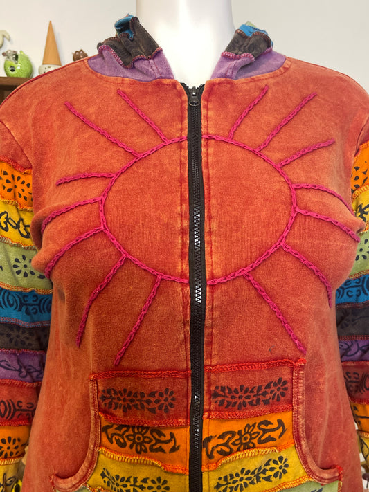 Rainbow Colorful Hippie Boho Style Zip-Up Hoodie Sz L/XL