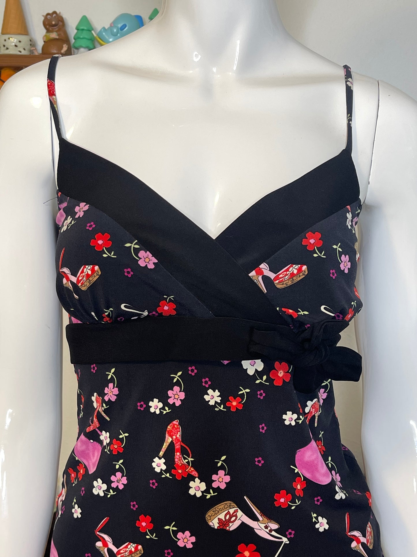 Y2K 2000s High Heels Purse Flower Print Top Sz S/M
