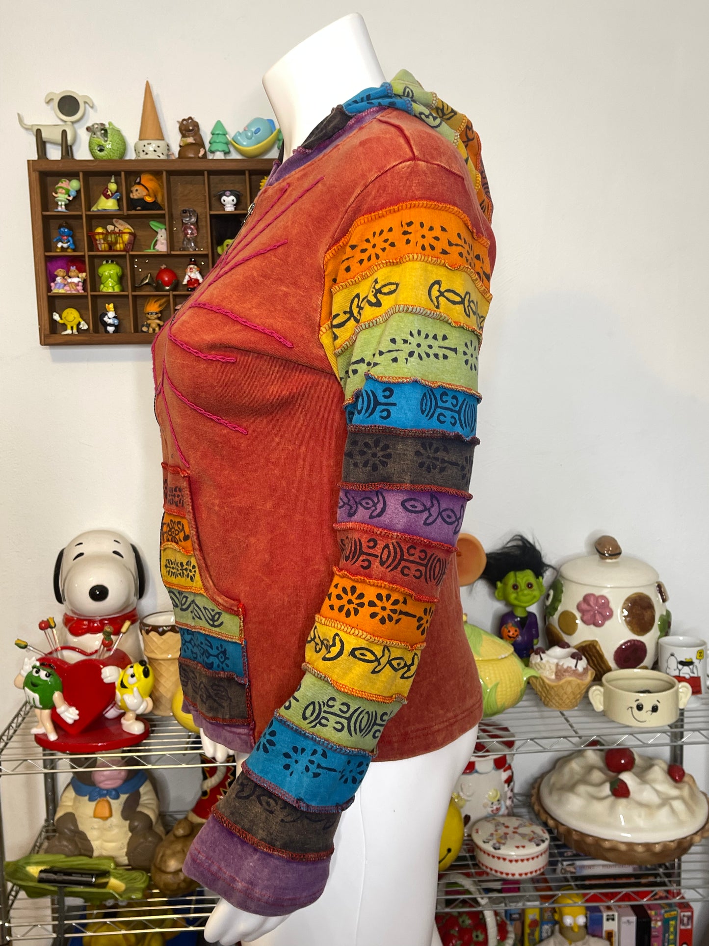 Rainbow Colorful Hippie Boho Style Zip-Up Hoodie Sz L/XL