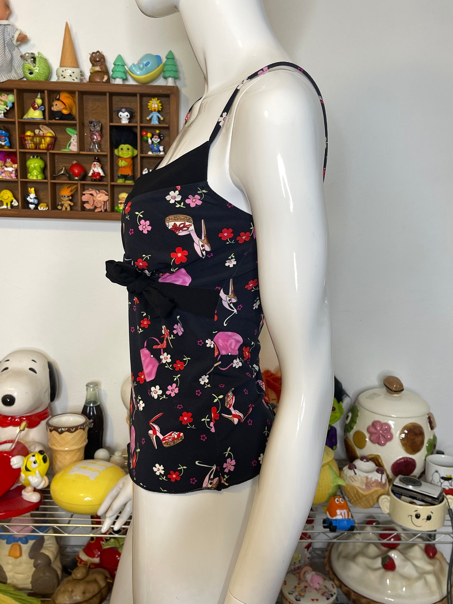 Y2K 2000s High Heels Purse Flower Print Top Sz S/M