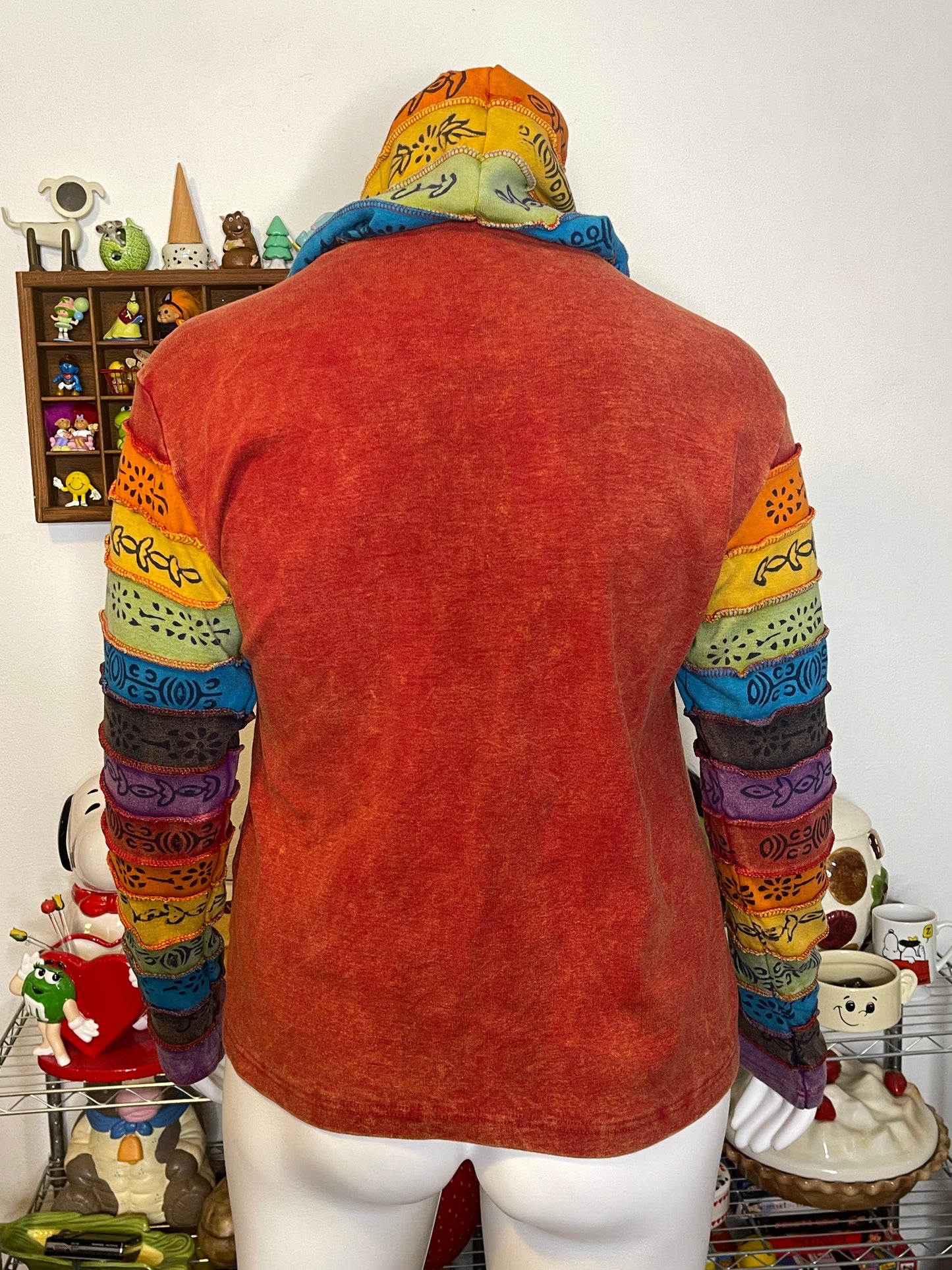 Rainbow Colorful Hippie Boho Style Zip-Up Hoodie Sz L/XL