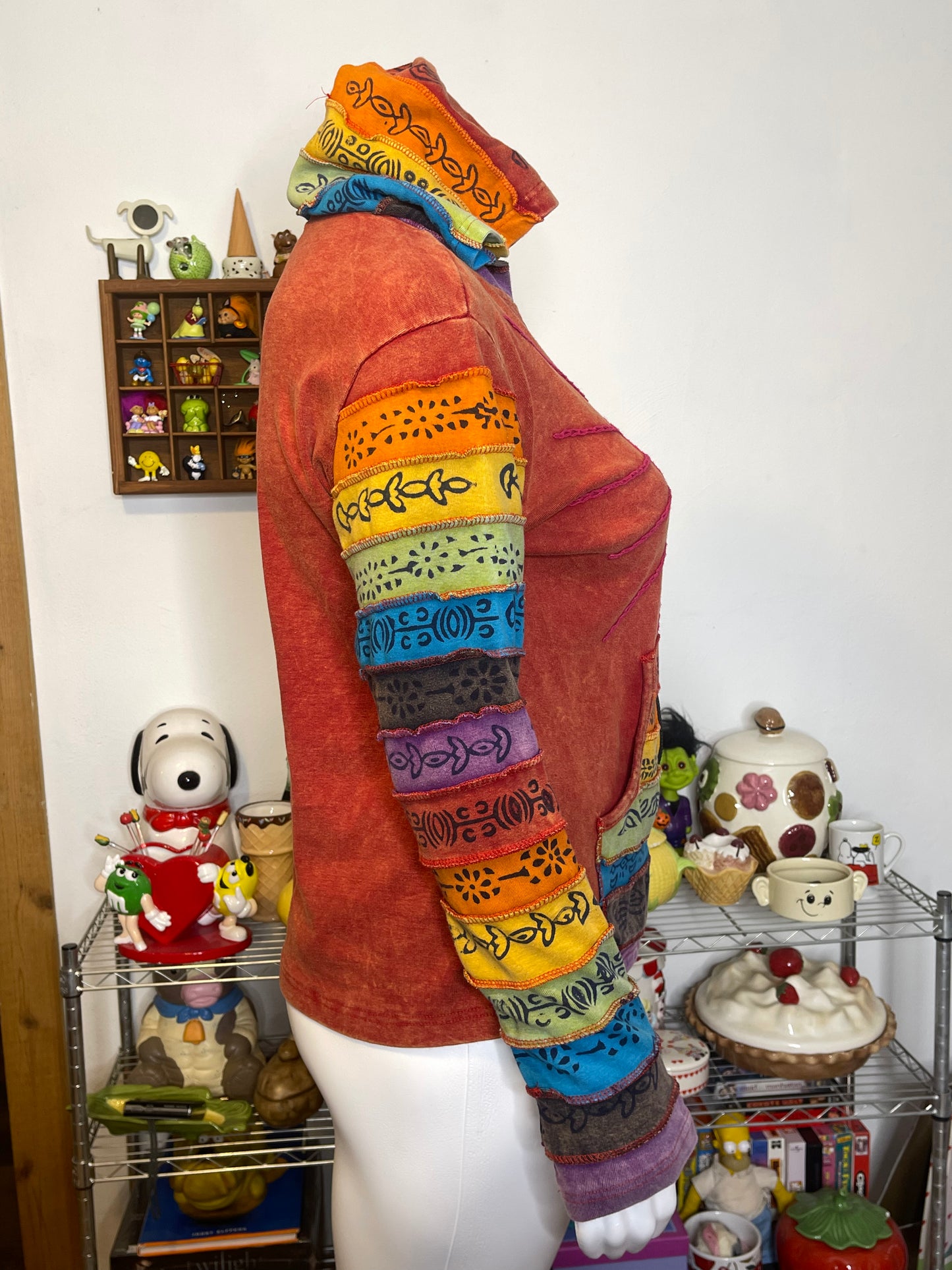 Rainbow Colorful Hippie Boho Style Zip-Up Hoodie Sz L/XL