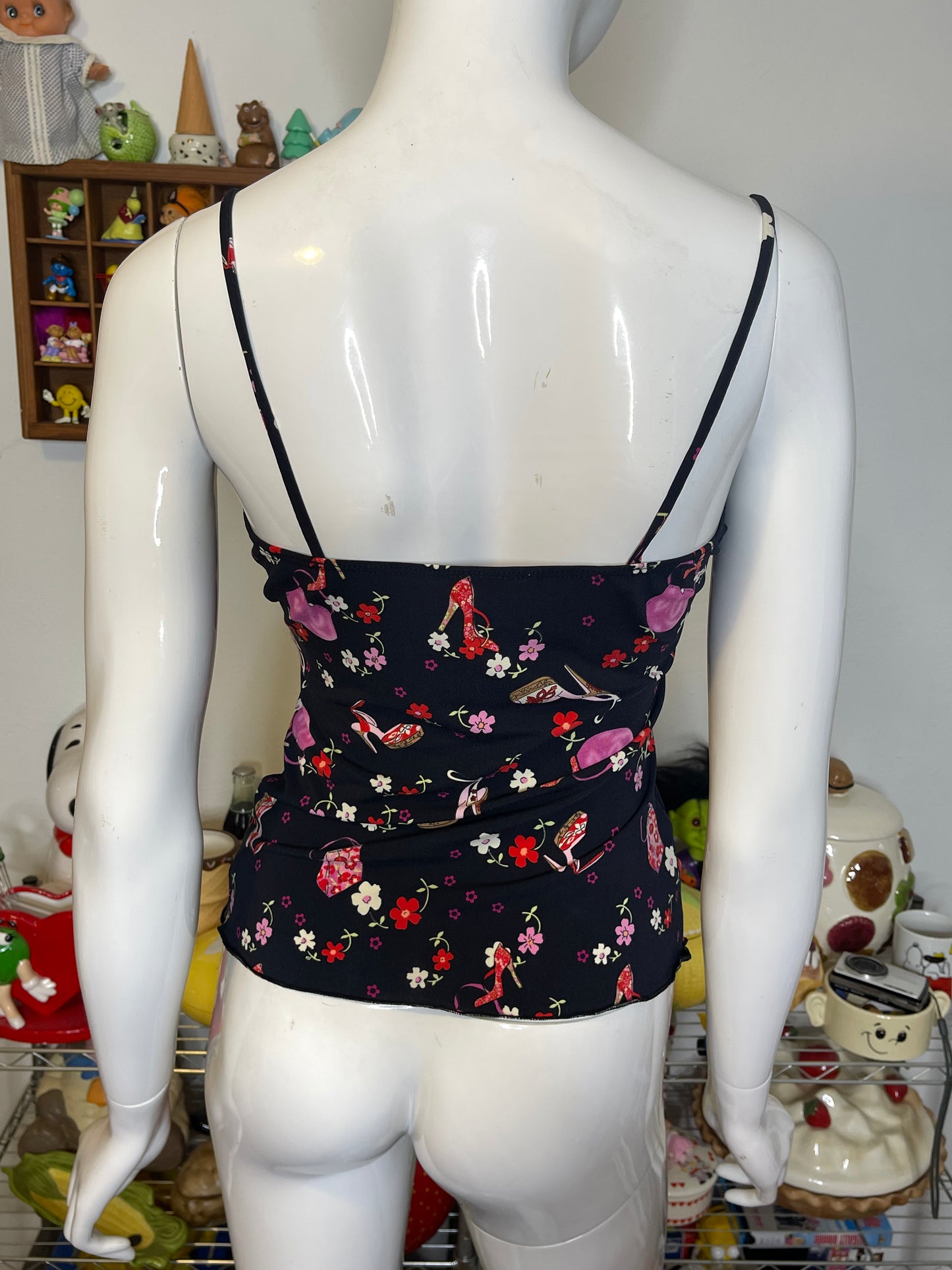 Y2K 2000s High Heels Purse Flower Print Top Sz S/M