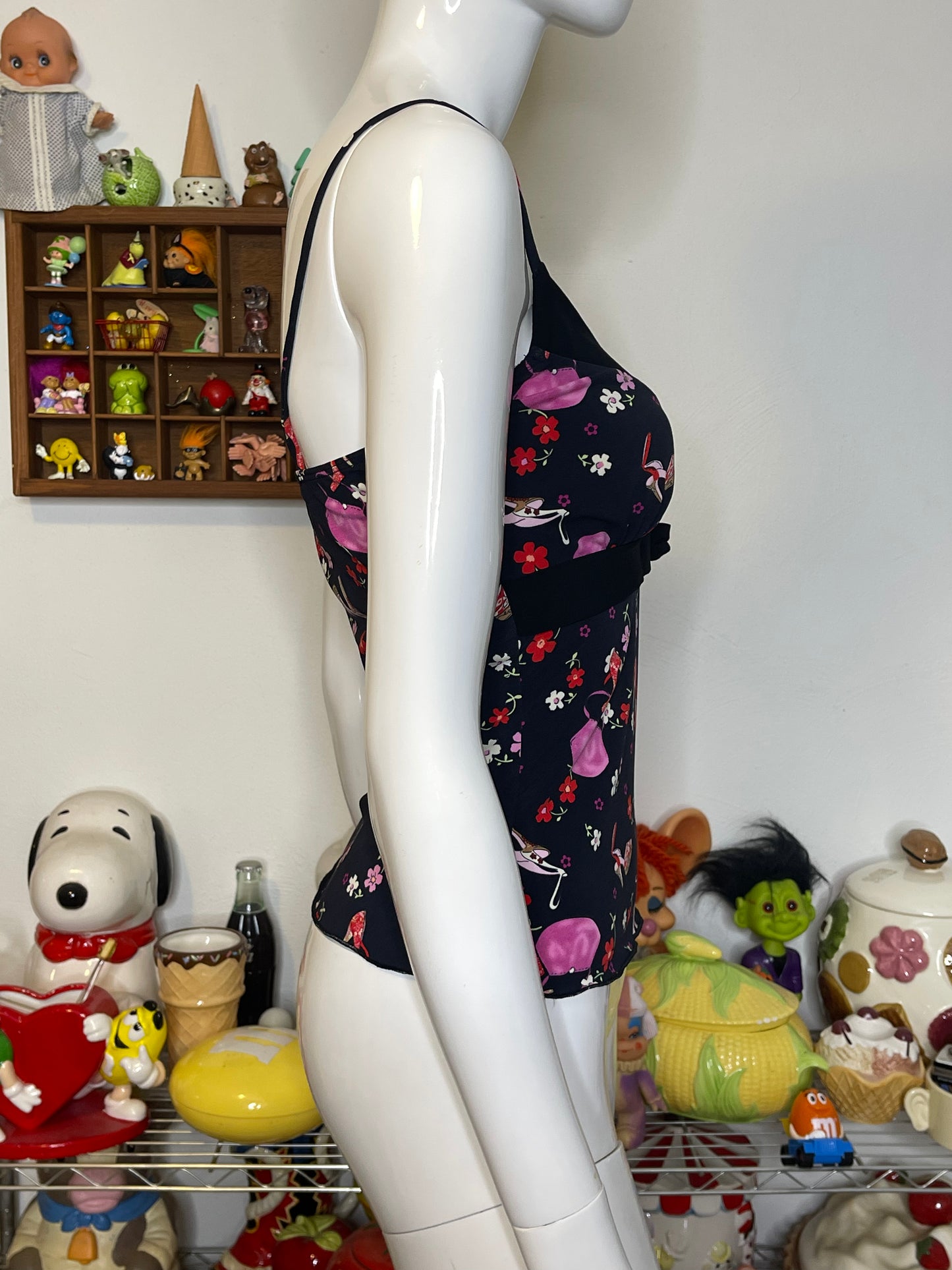 Y2K 2000s High Heels Purse Flower Print Top Sz S/M