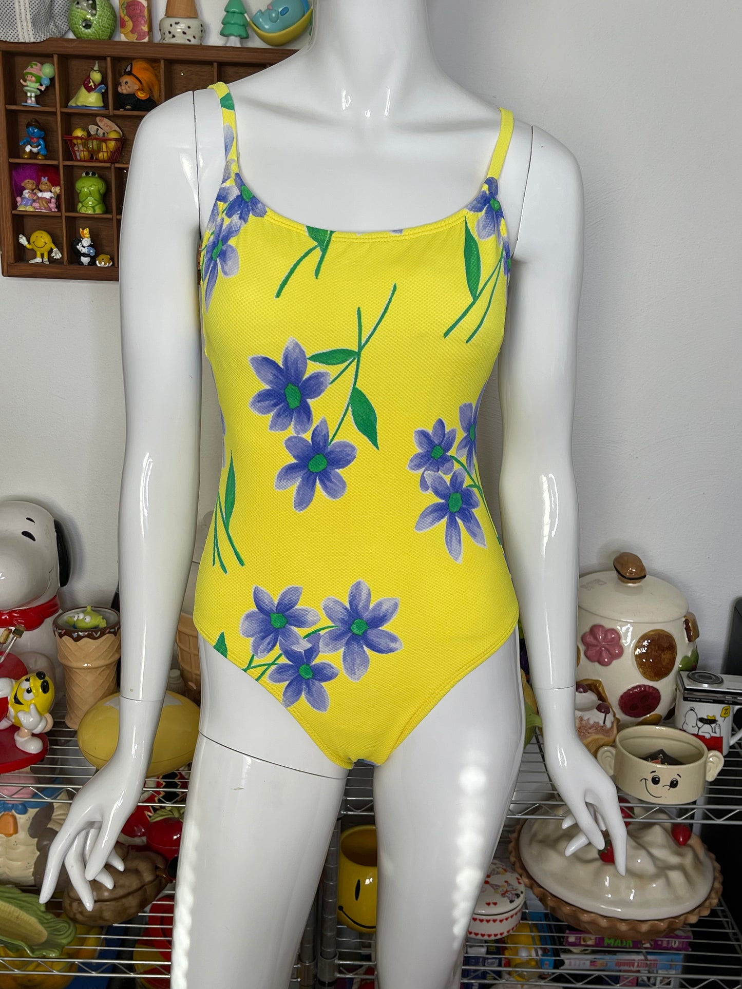 Vintage Floral Yellow One Piece Swimsuit Sz S/M