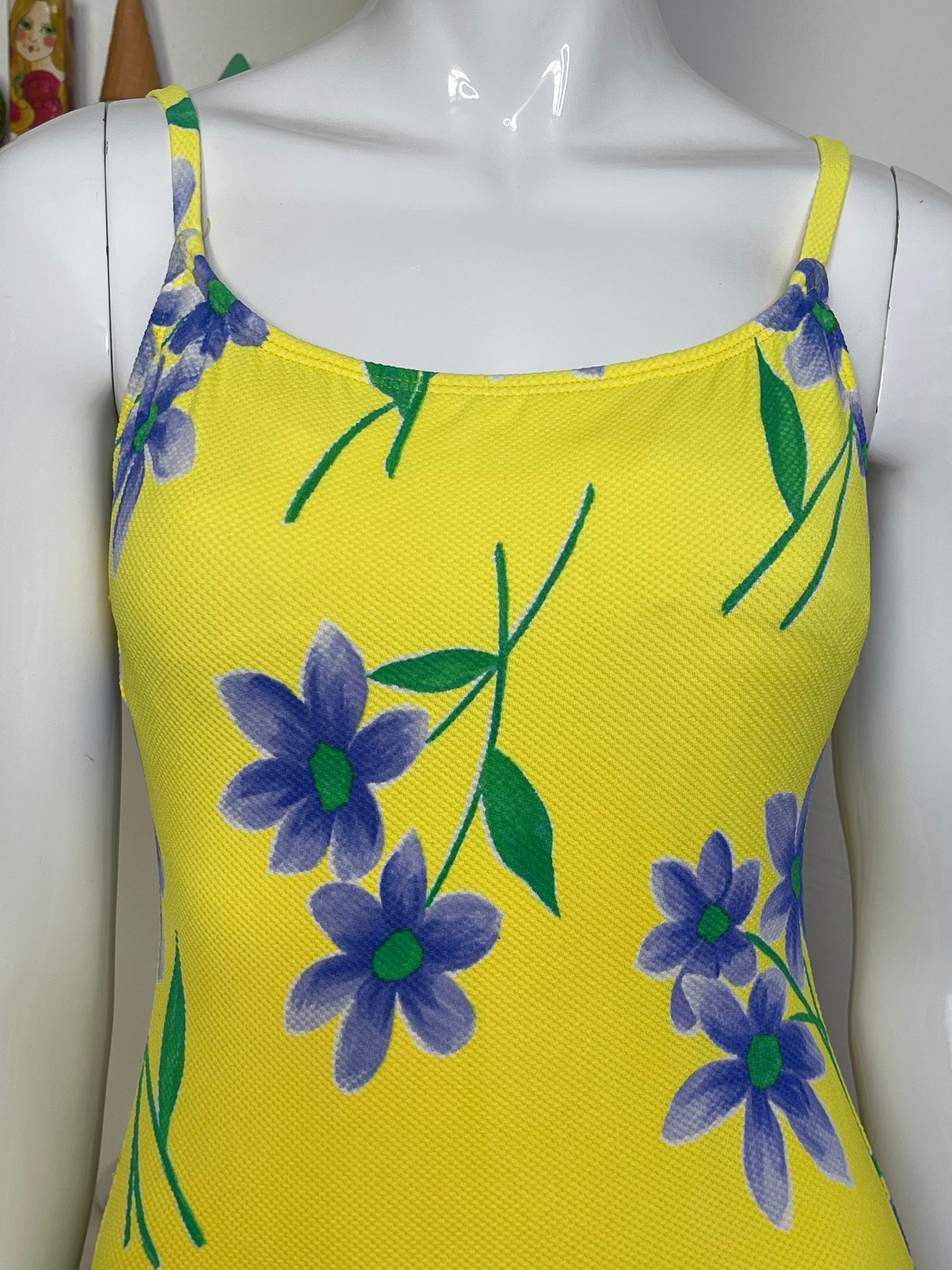 Vintage Floral Yellow One Piece Swimsuit Sz S/M
