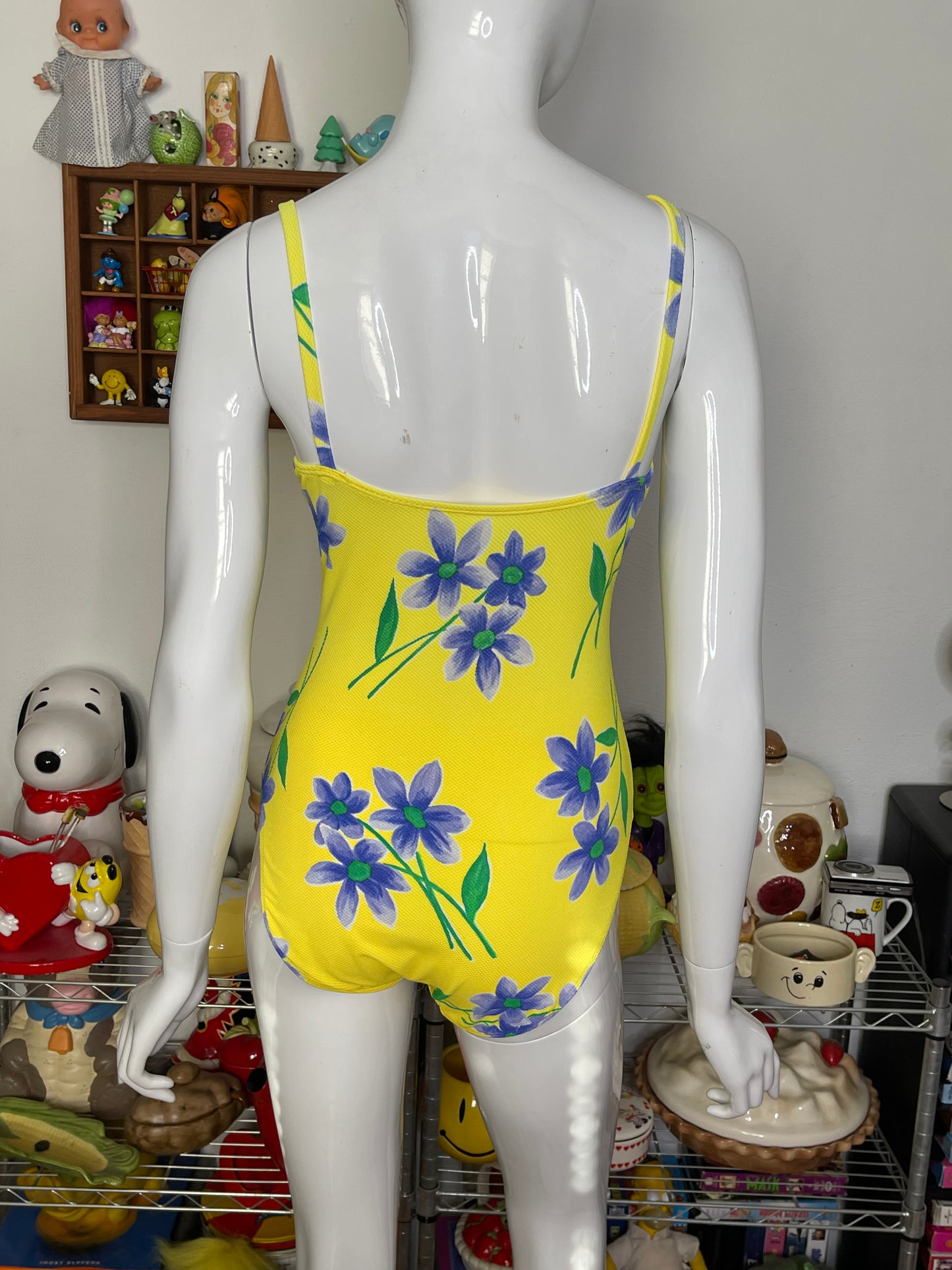 Vintage Floral Yellow One Piece Swimsuit Sz S/M
